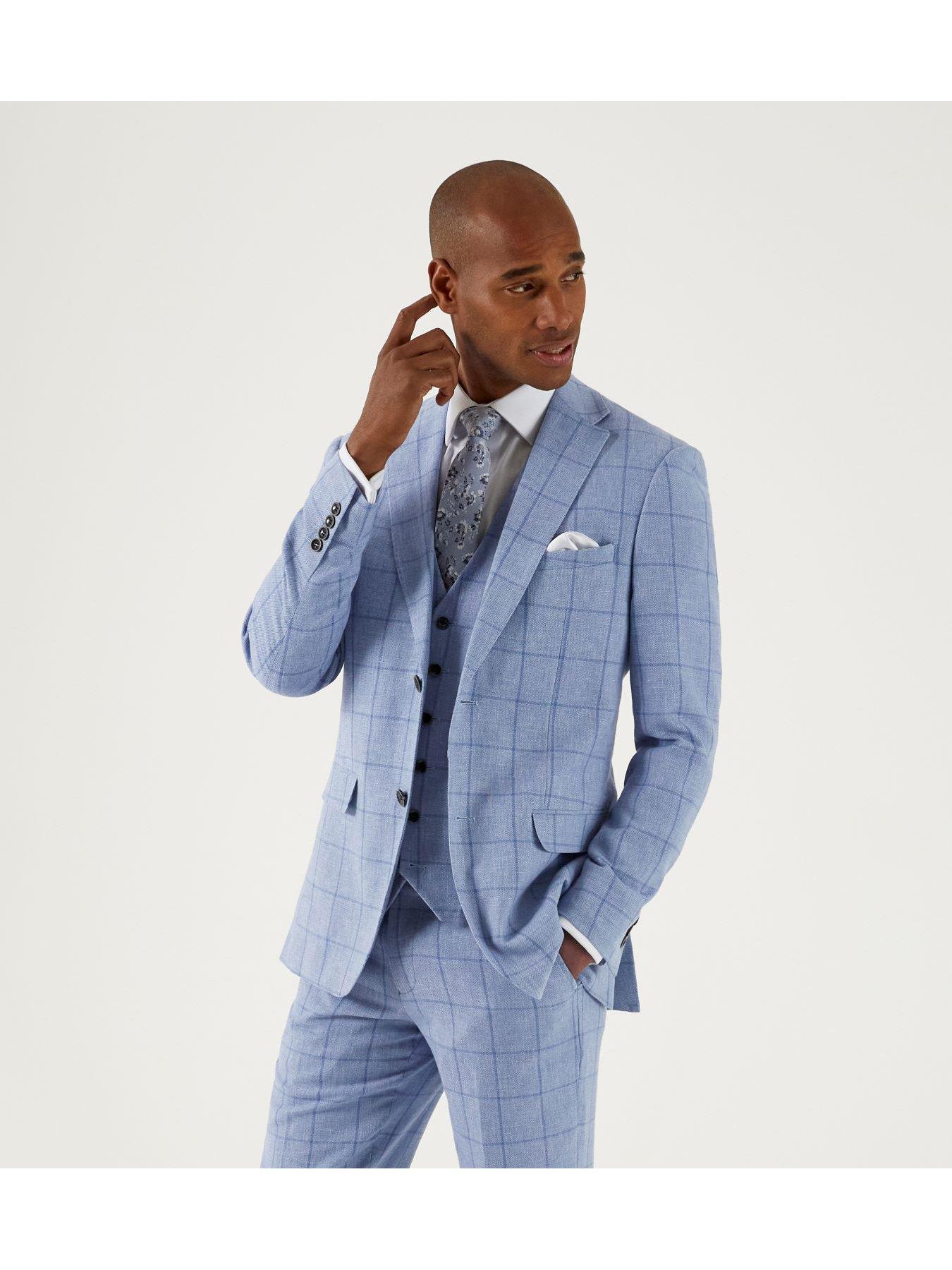 undefined Dudley Check Tailored Suit Jacket - Light Blue