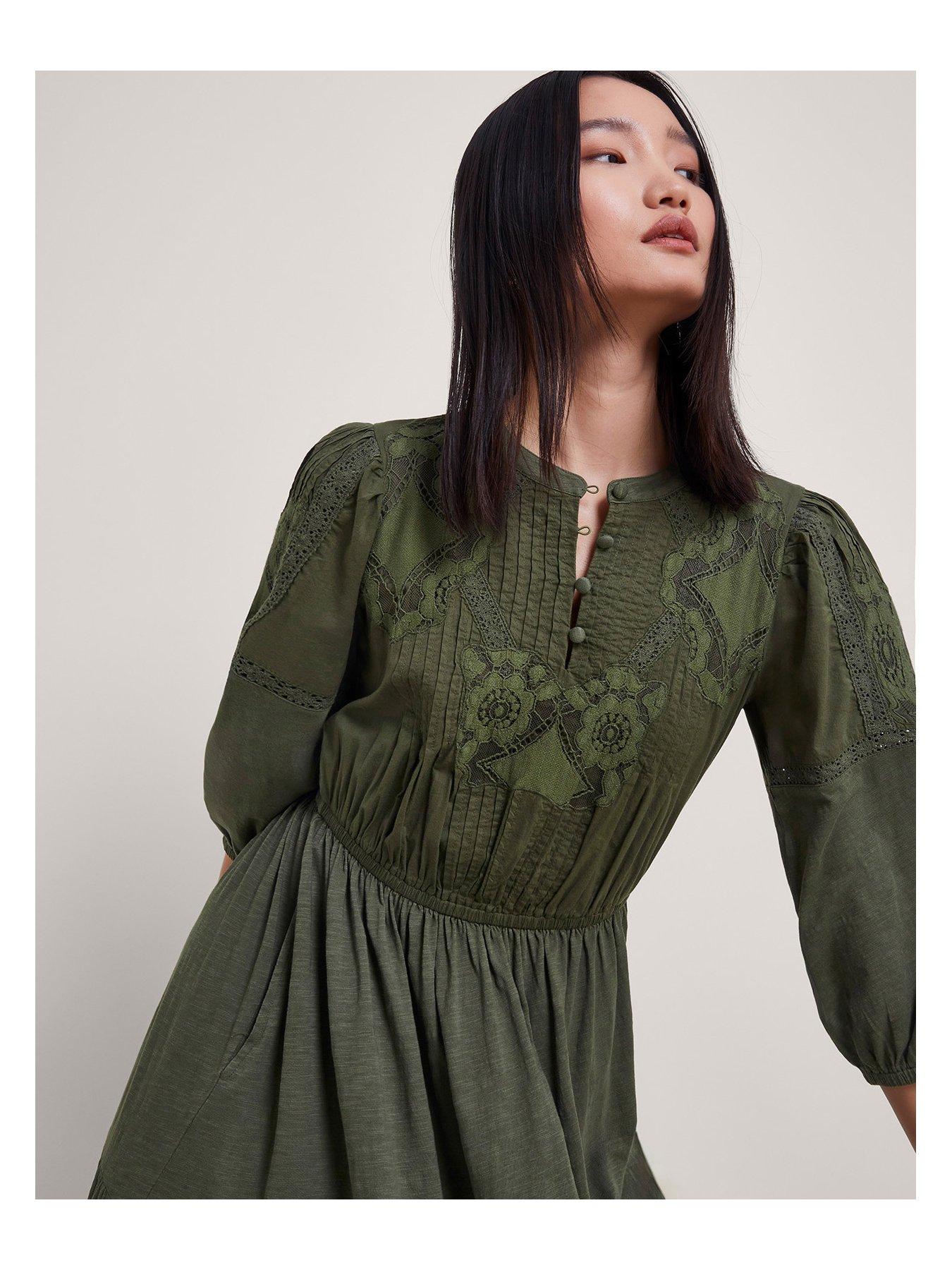 Larissa Ruched Button Dress Dusty Green