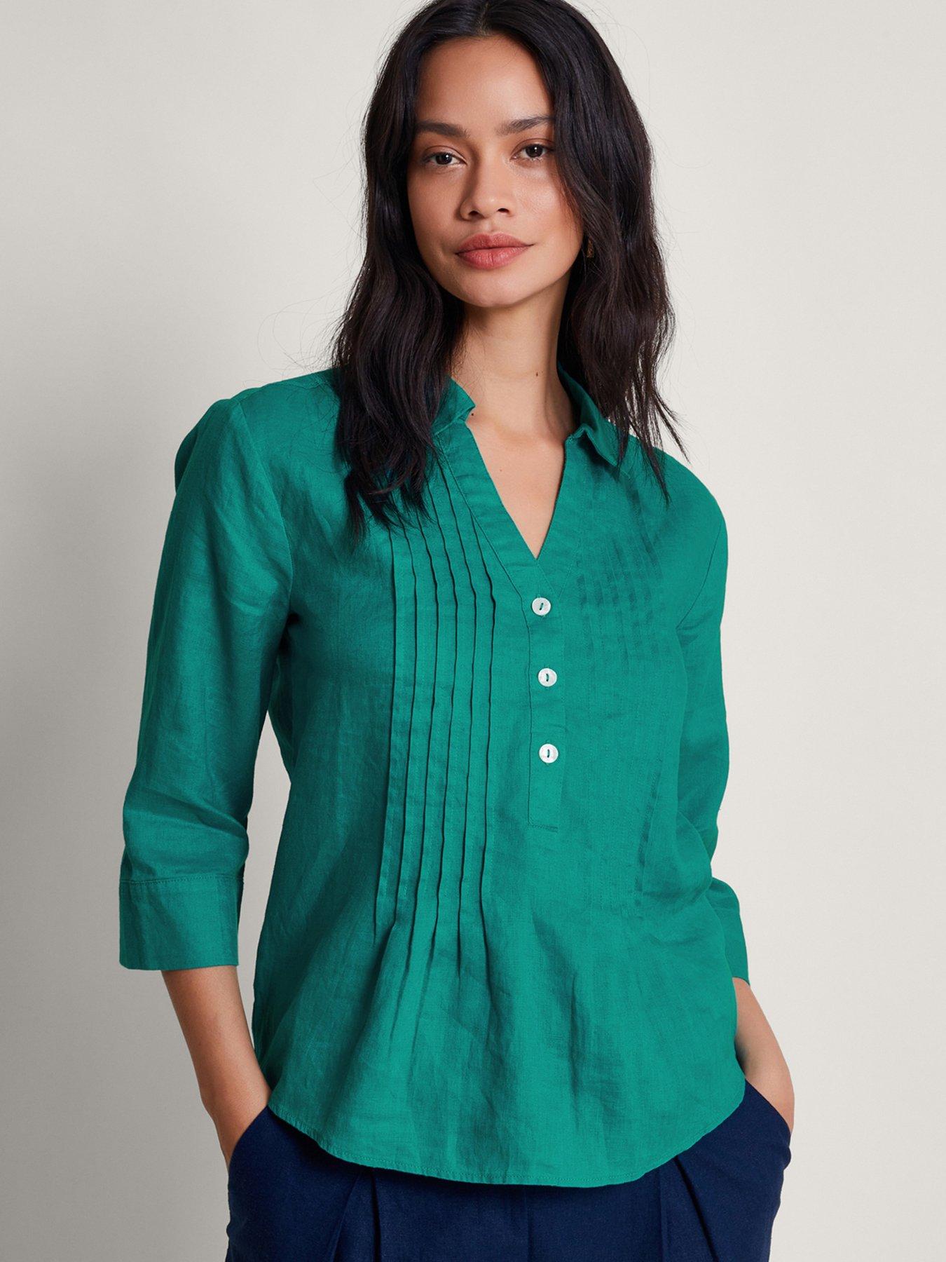 V by Very Long Sleeve Gathered Neck Jacquard Blouse - Green | Very 