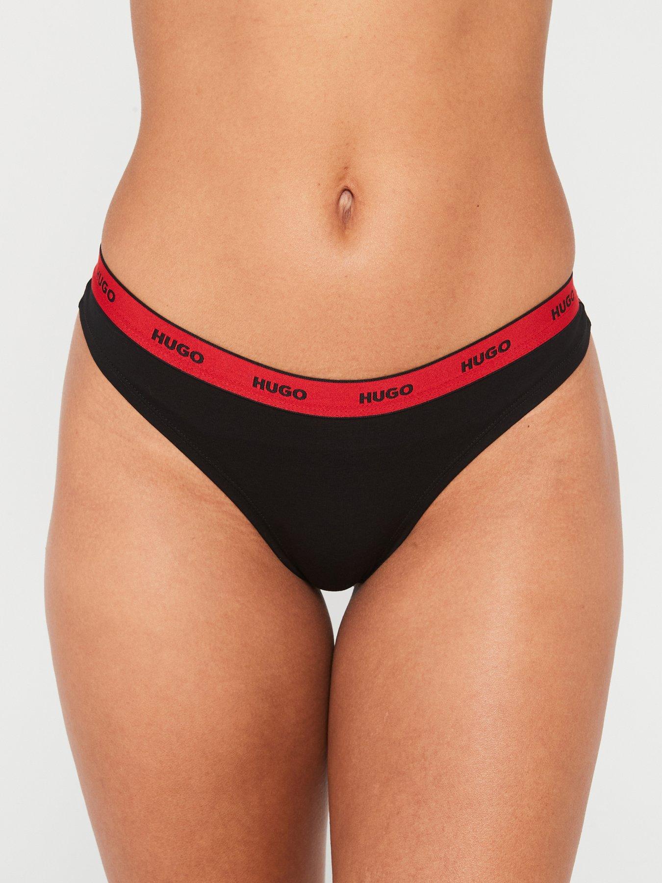 hugo logo thong - black, black, size xs, women
