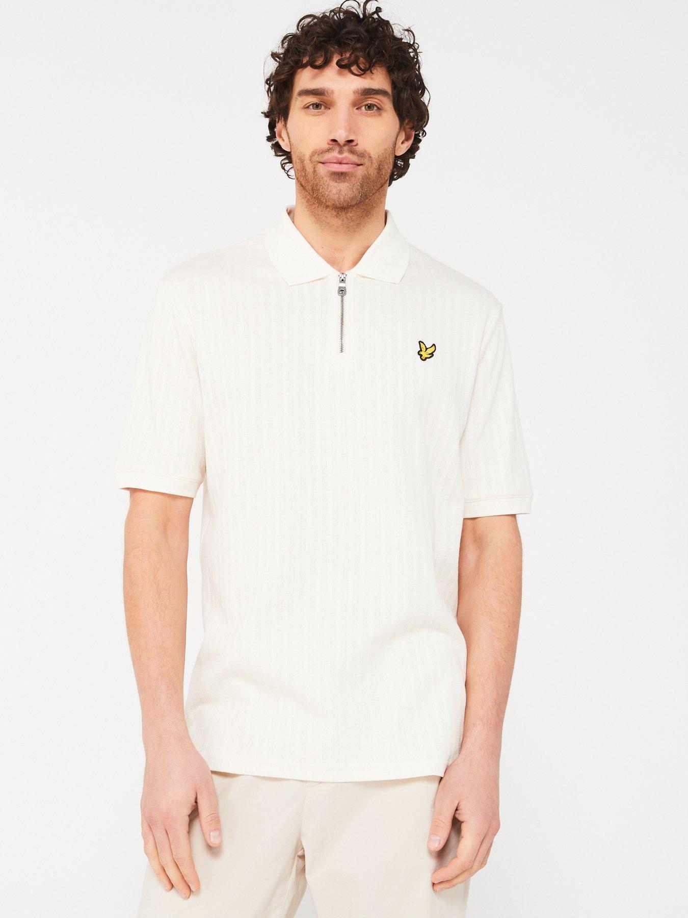 lyle & scott textured stripe regular fit polo shirt - off white