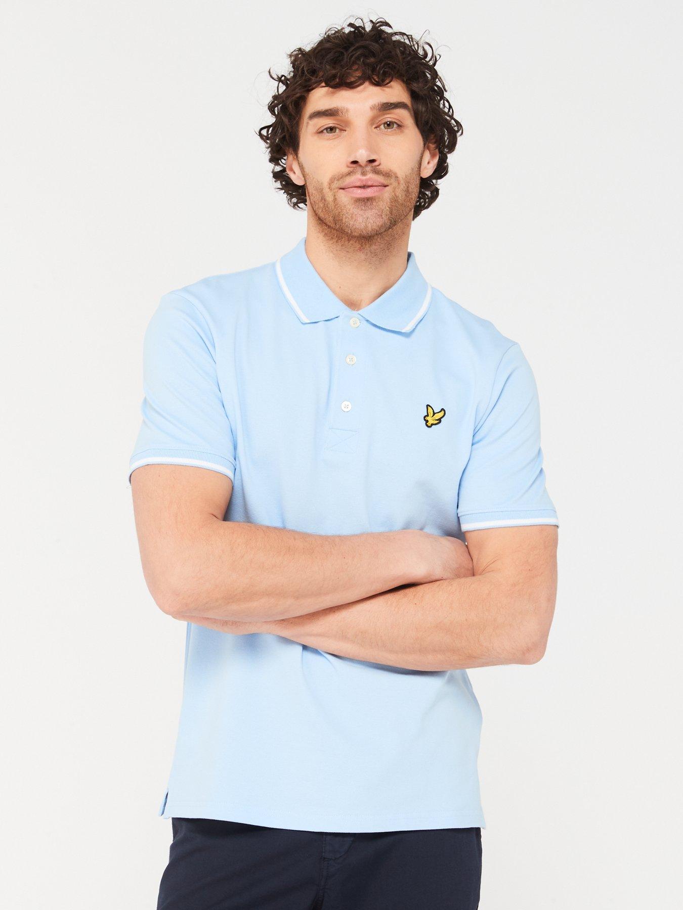 lyle & scott tipped regular fit polo shirt - light blue, light blue, size s, men
