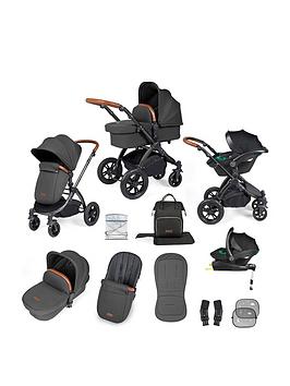 Ickle Bubba Stomp Luxe All-In-One I-Size Travel System With Isofix Base (Stratus) - Black / Charcoal Grey / Tan