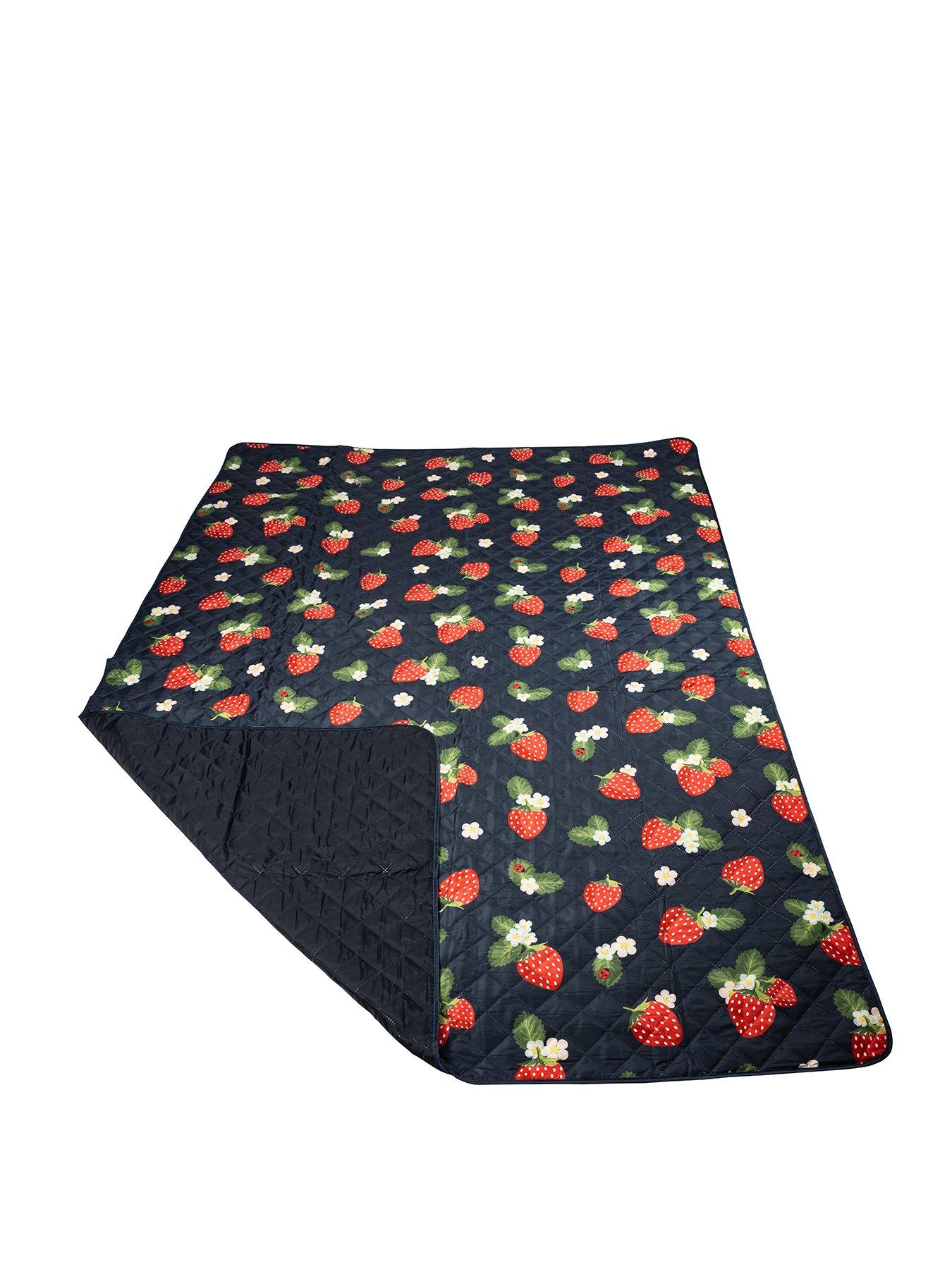 Image 2 of 5 of Summerhouse by Navigate Strawberries &amp; Cream Extra Large Quilted Picnic Blanket with Carry Handle - Navy
