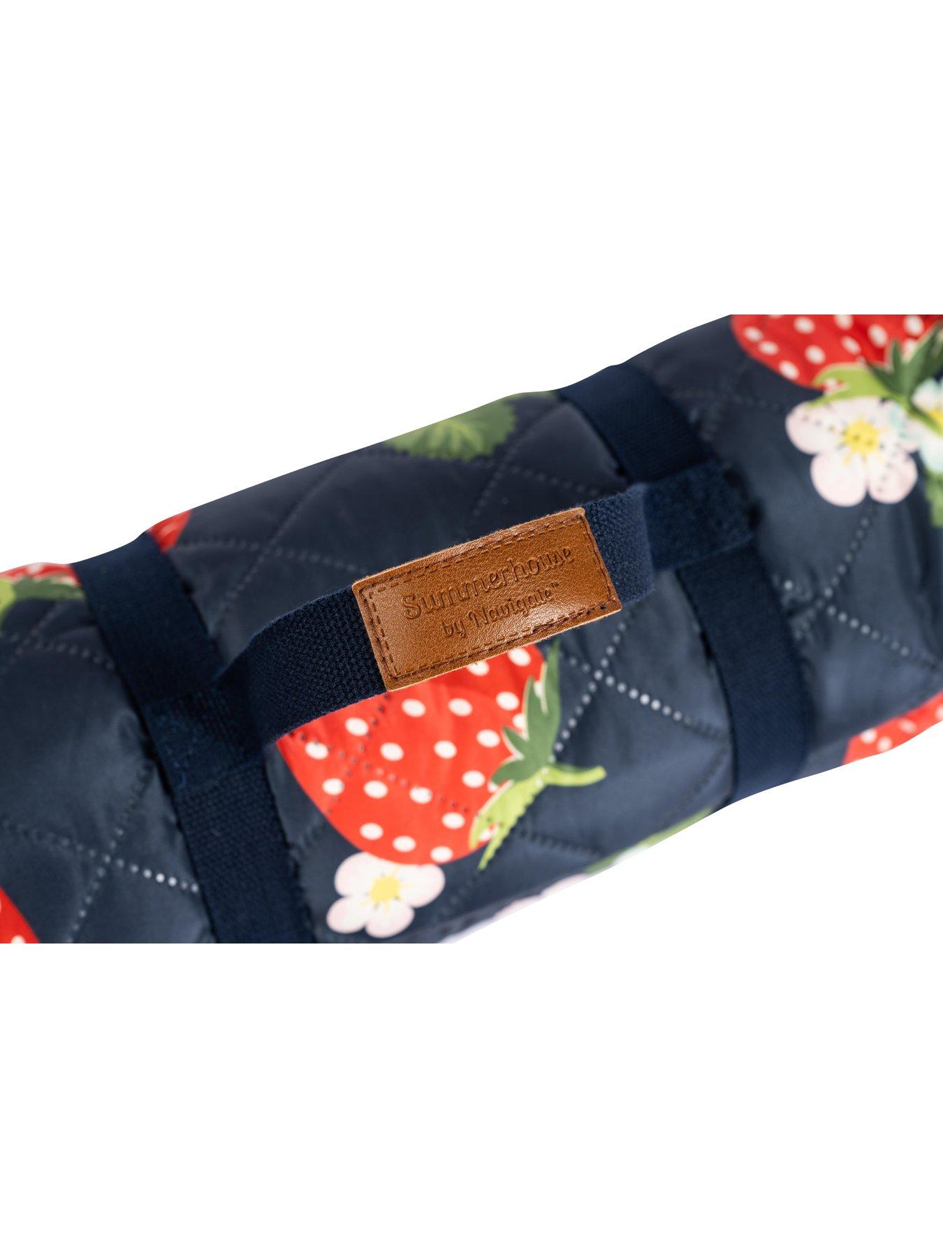 Image 3 of 5 of Summerhouse by Navigate Strawberries &amp; Cream Extra Large Quilted Picnic Blanket with Carry Handle - Navy