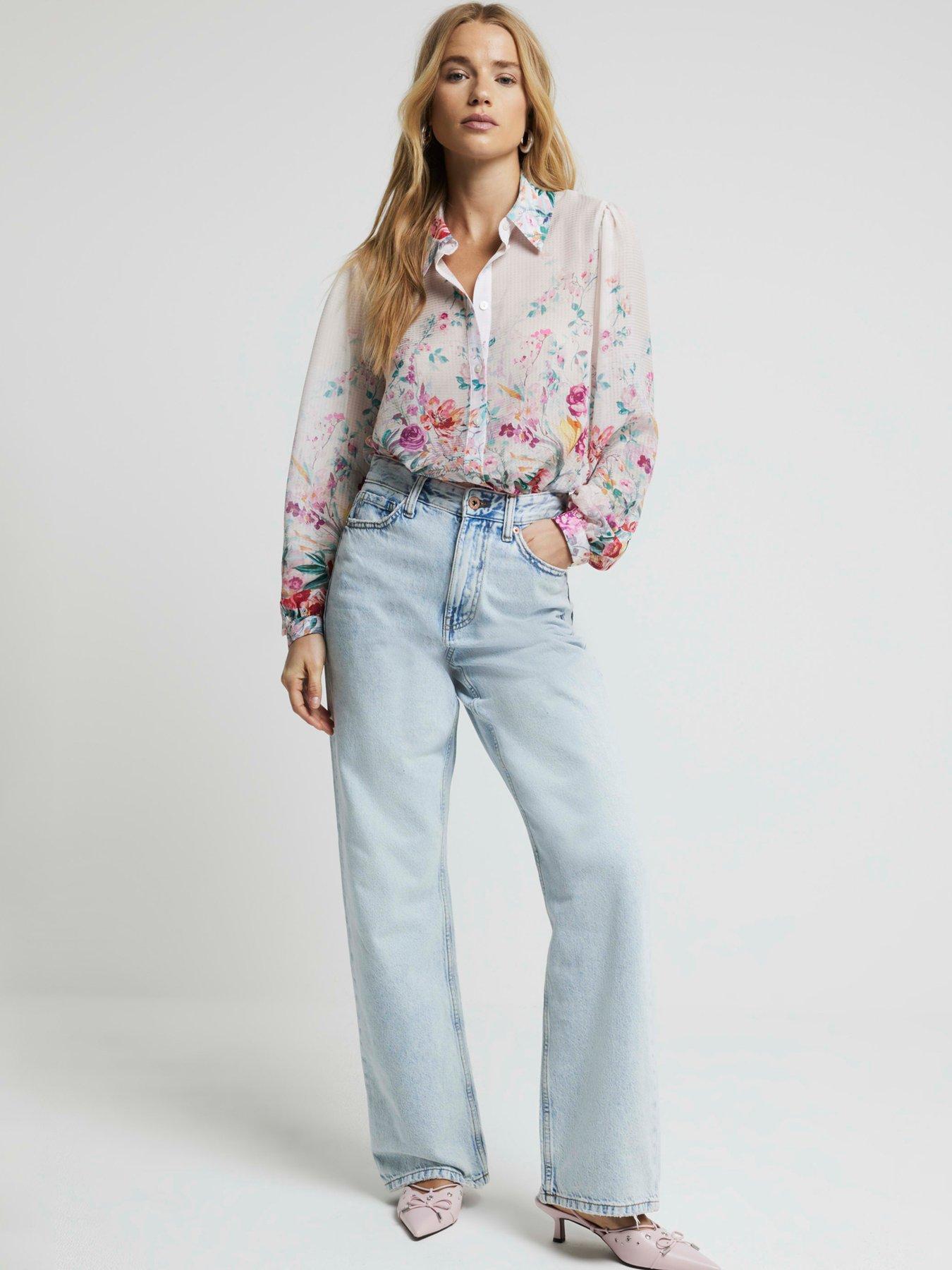 River Island Floral Chiffon Shirt - Light Pink