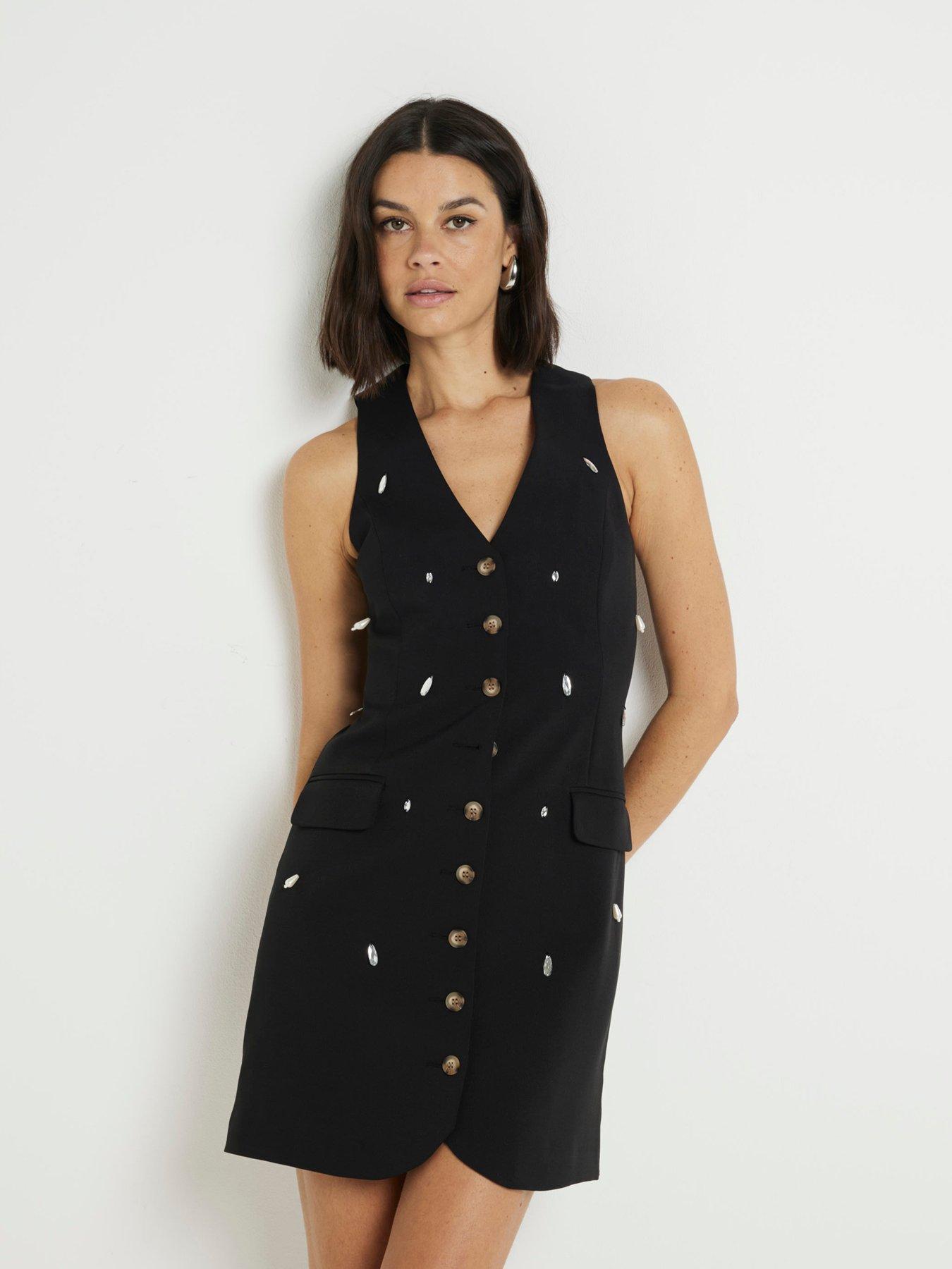 river island black denim dress River Island bandeau denim midi dress in dark denim
