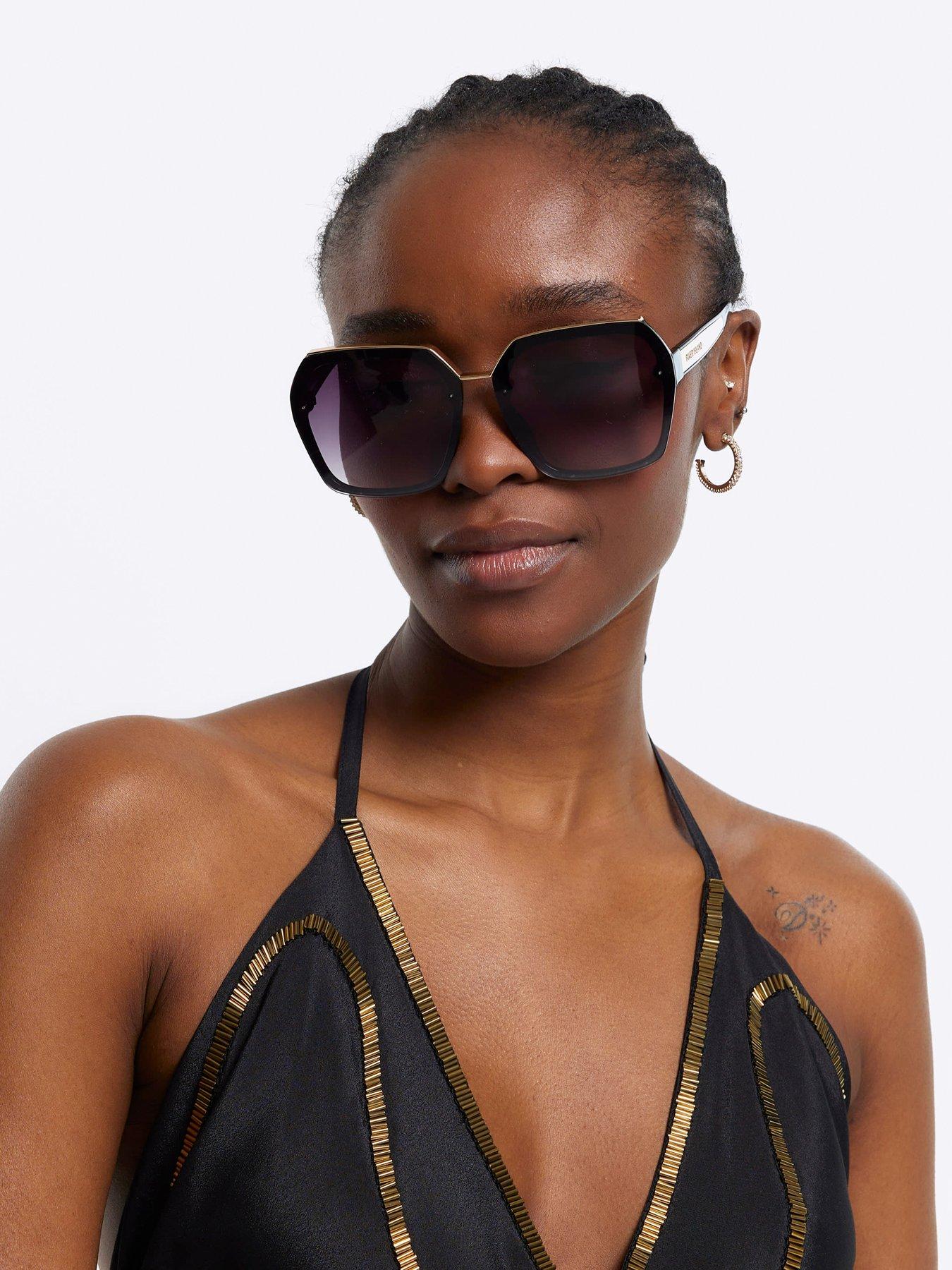 Hexagon Metal Detail Sunglasses Black