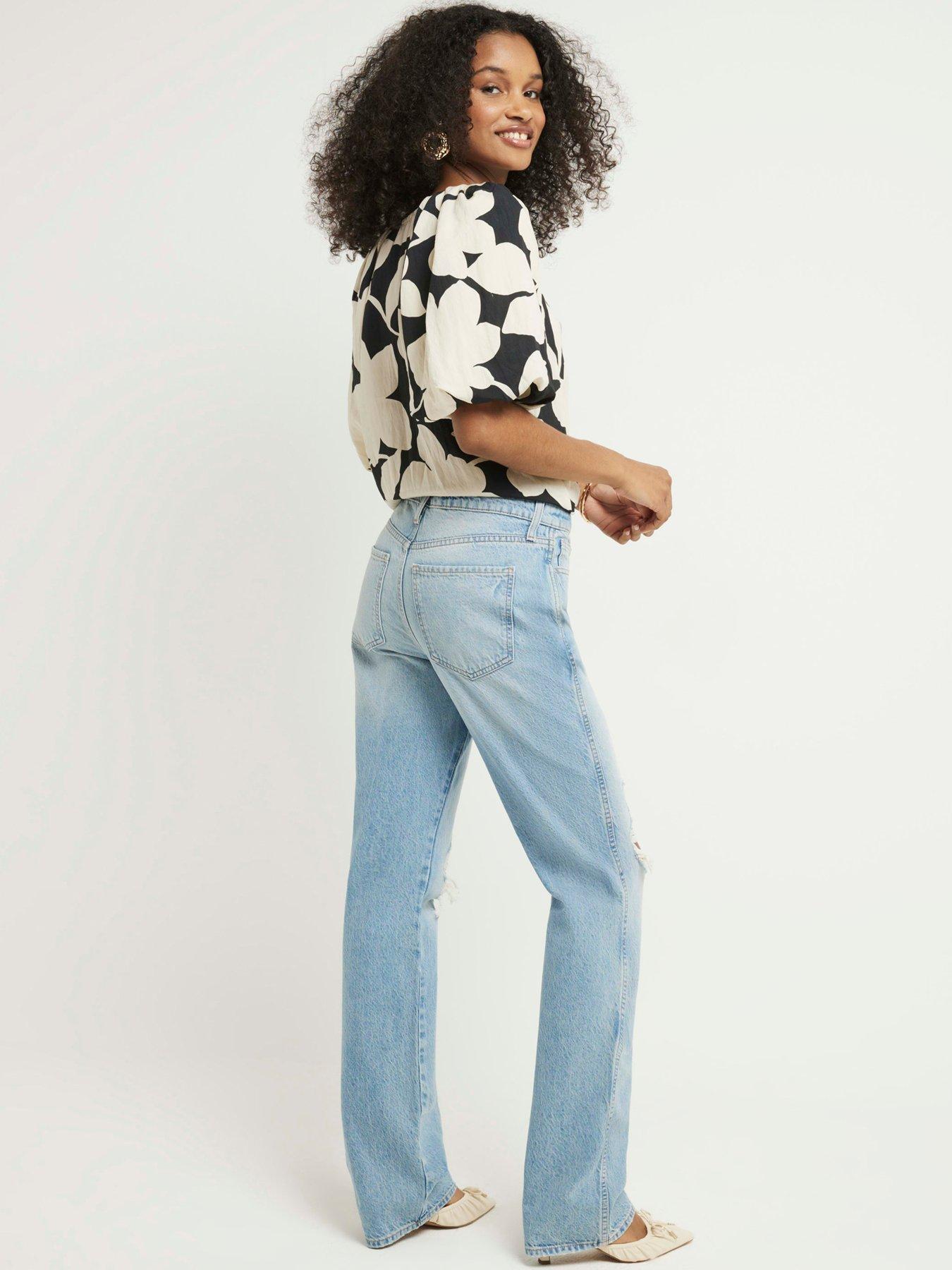 Top River Island Noir à Imprimé Floral Et Plissé - Taille 12 - Occasion Très Bon État