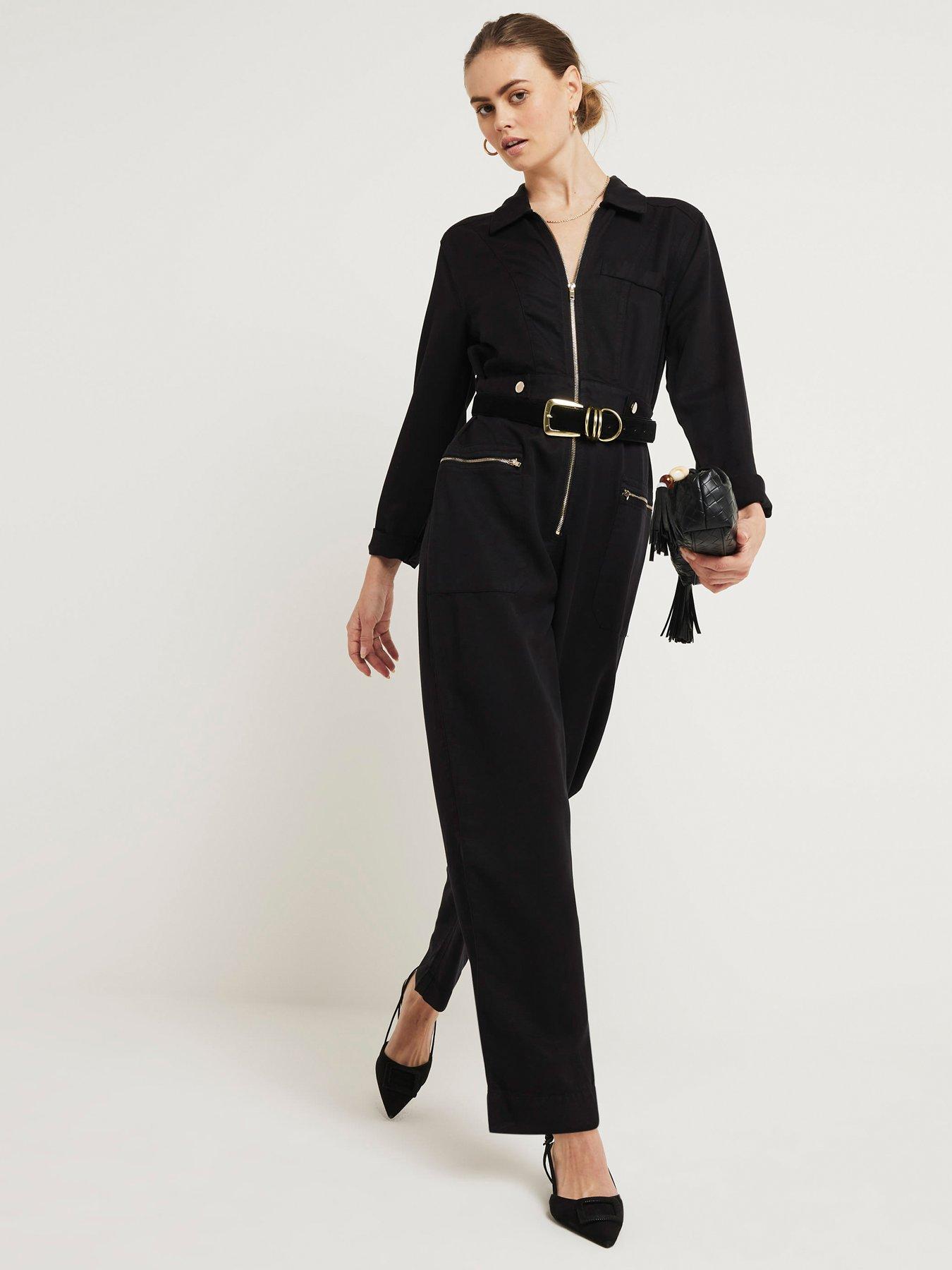 River island black boiler suit on sale