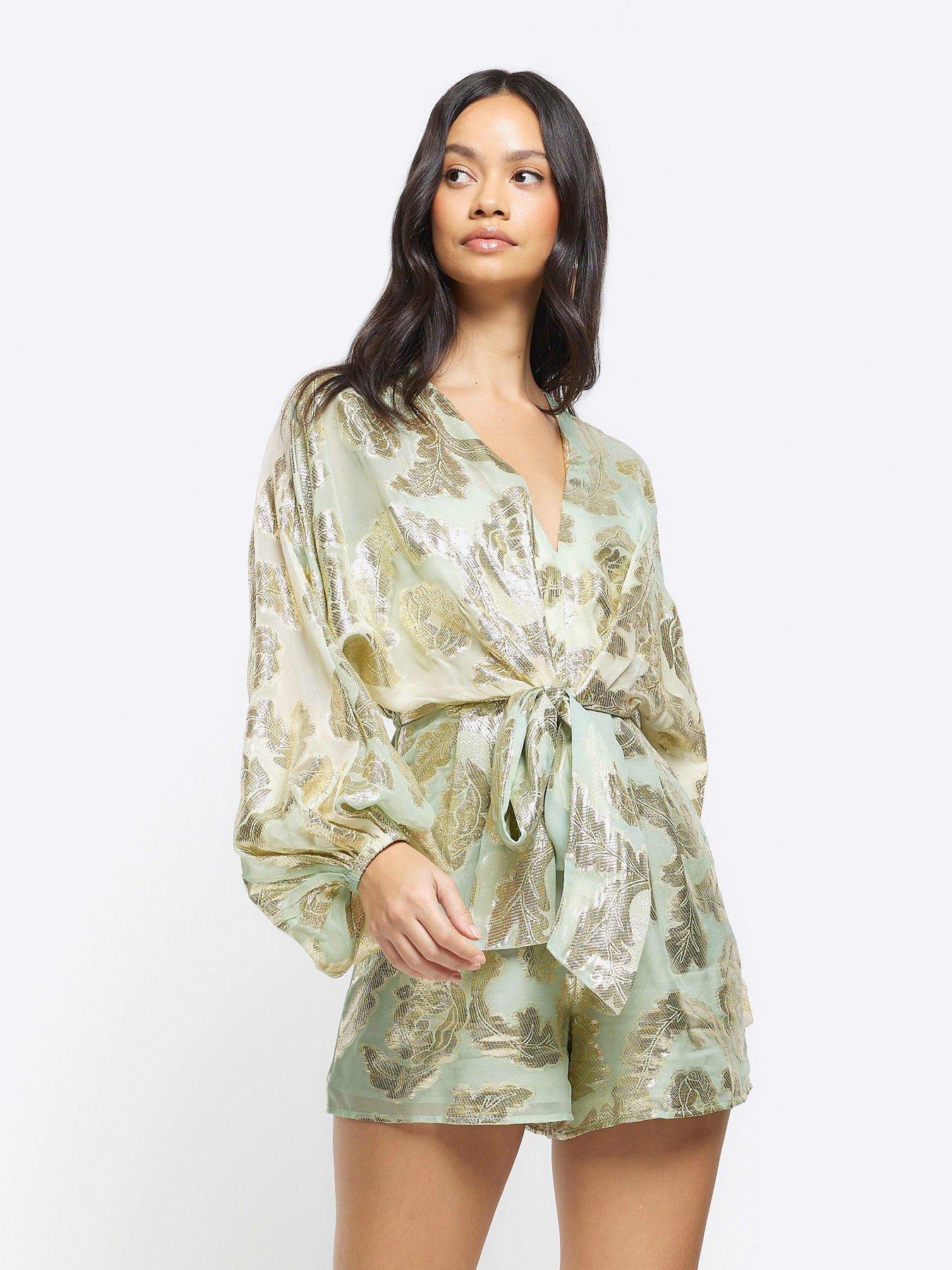 undefined Ombre Metallic Playsuit - Light Green