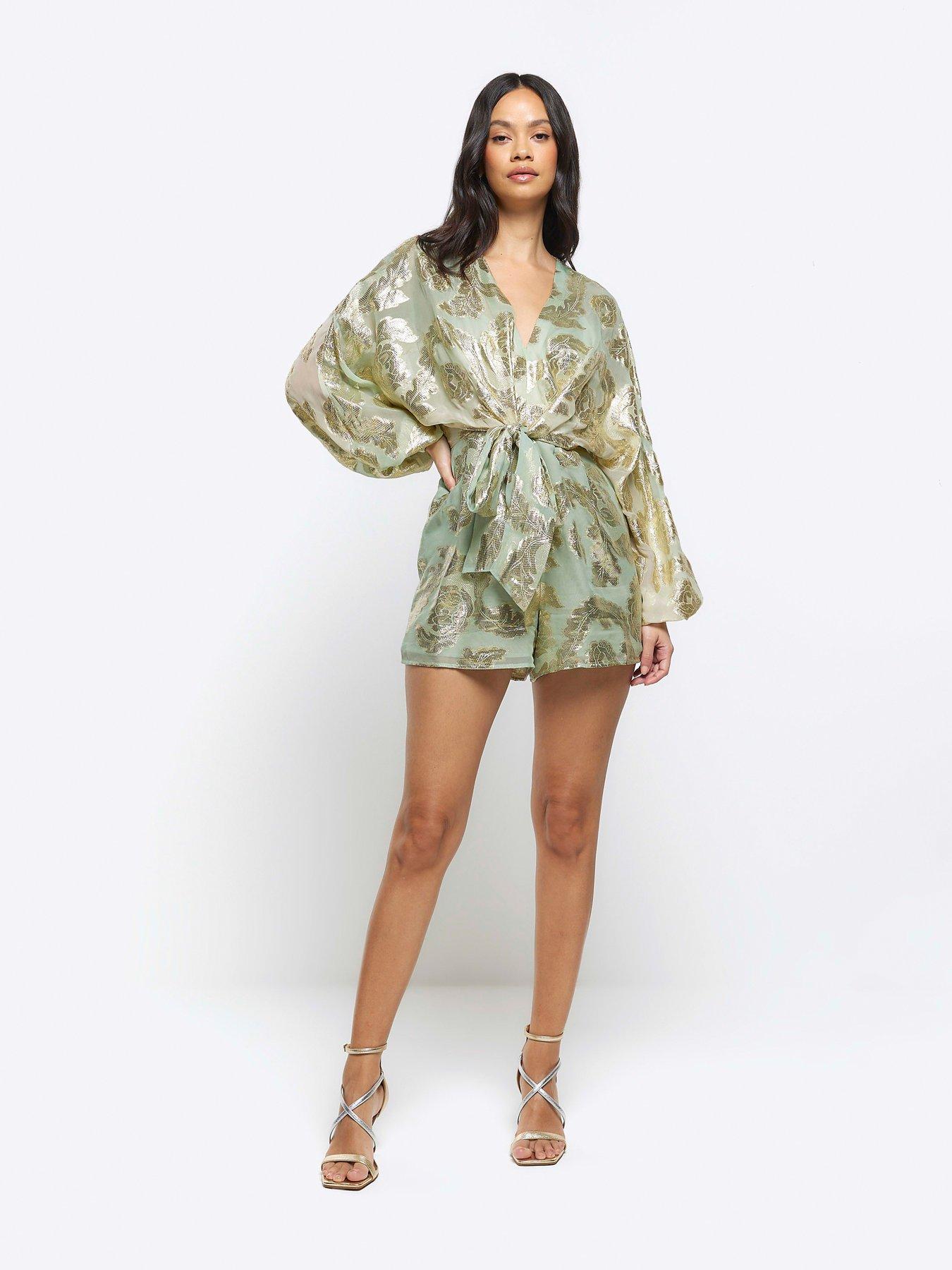 Ombre Metallic Playsuit Light Green