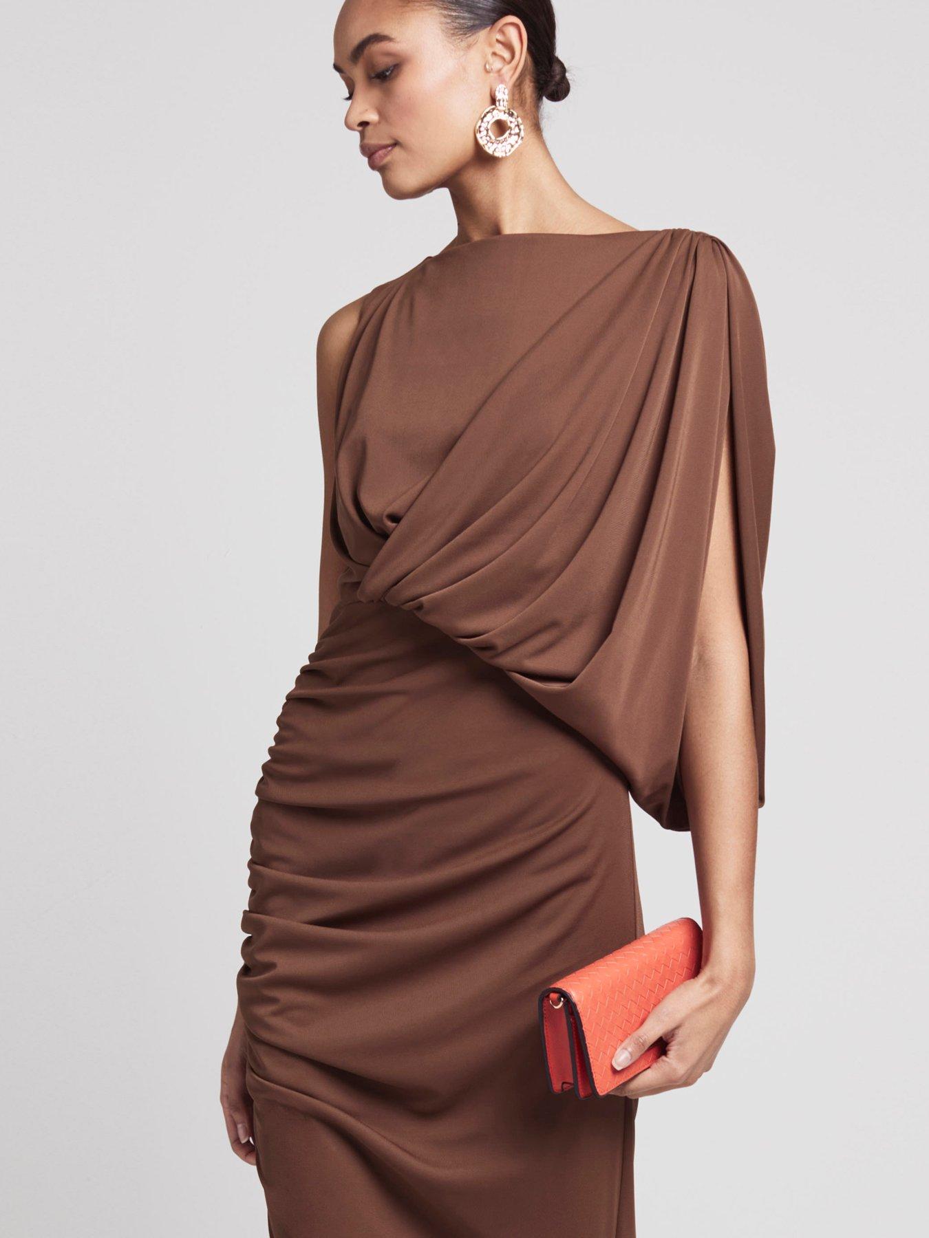 Drape Jersey Dress Dark Brown