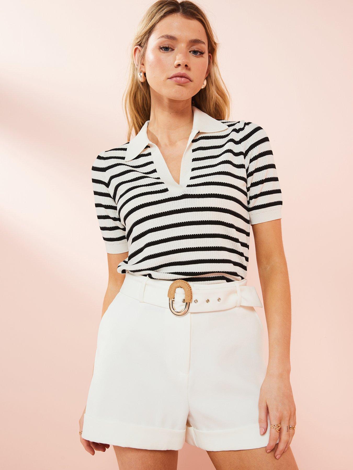 River island white belted shorts on sale