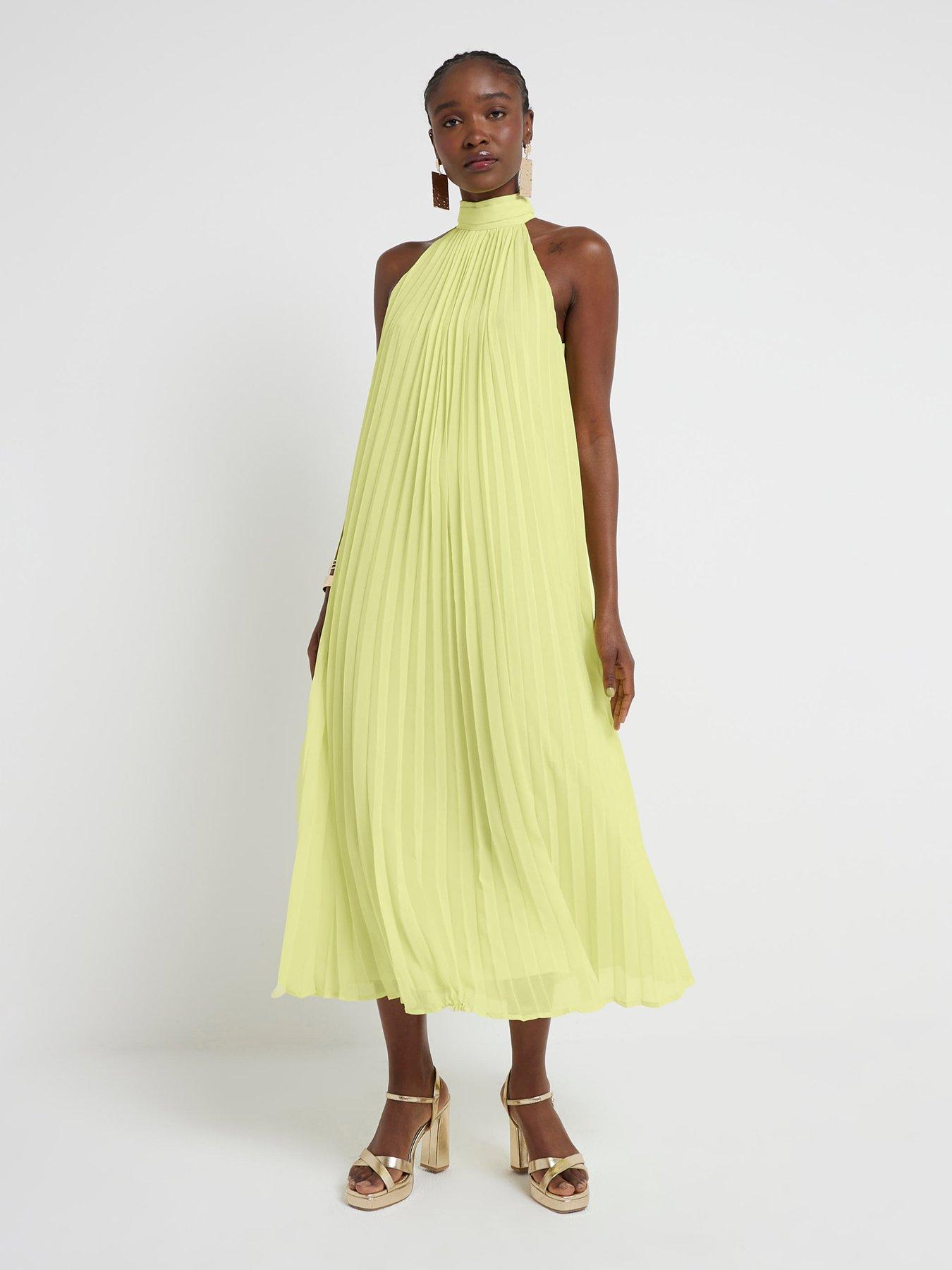 River Island Pleated Maxi Dress Yellow Very