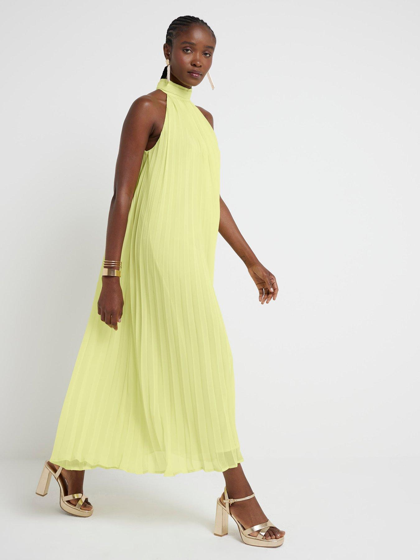 Image 3 of 4 of River Island Pleated Maxi Dress - Yellow