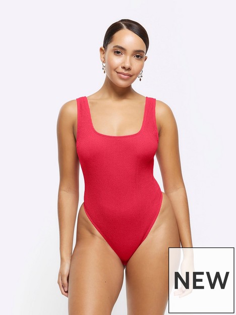 river-island-textured-scoop-swimsuit-red