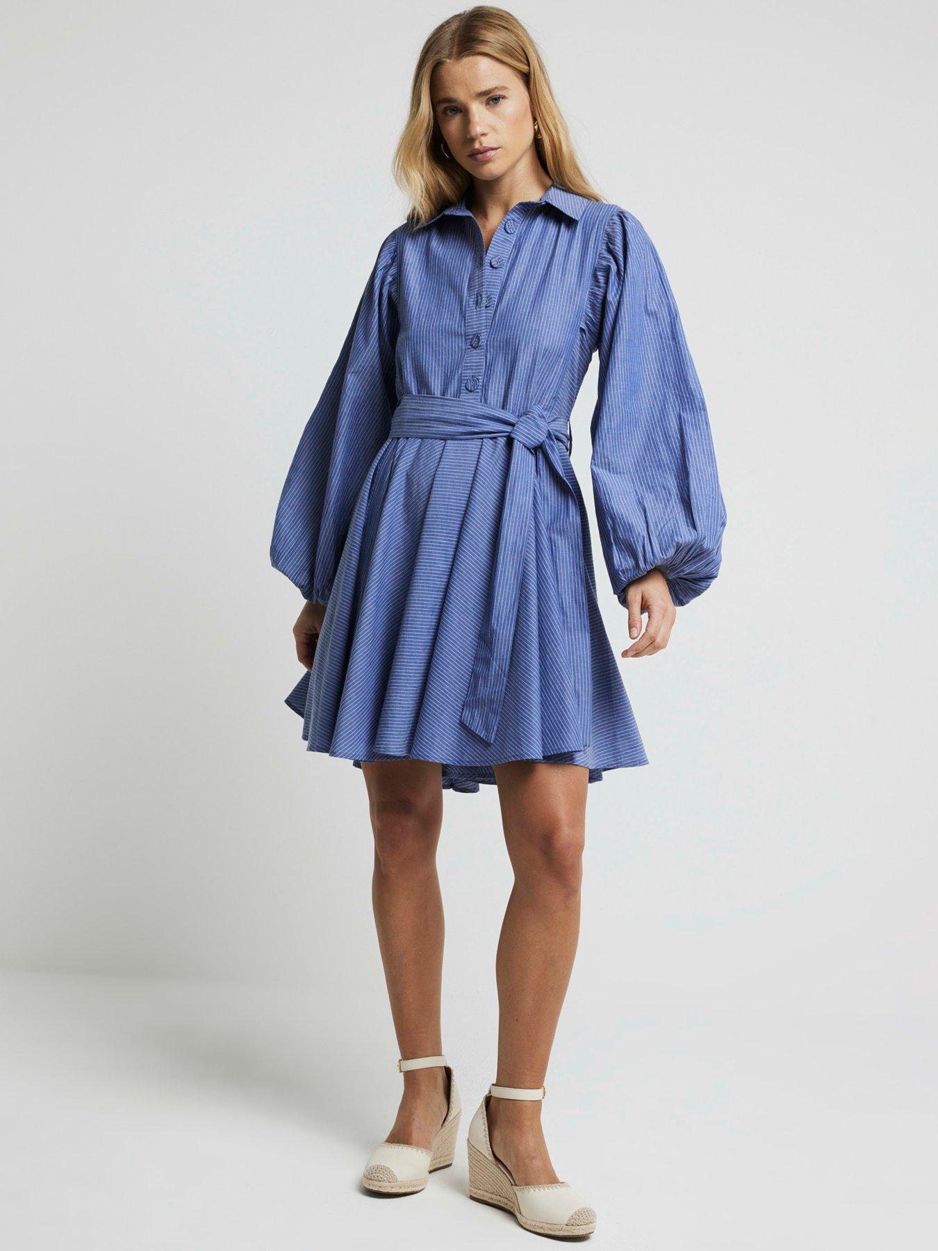 Image 3 of 5 of River Island Batwing Belted Shirt Dress - Dark Blue