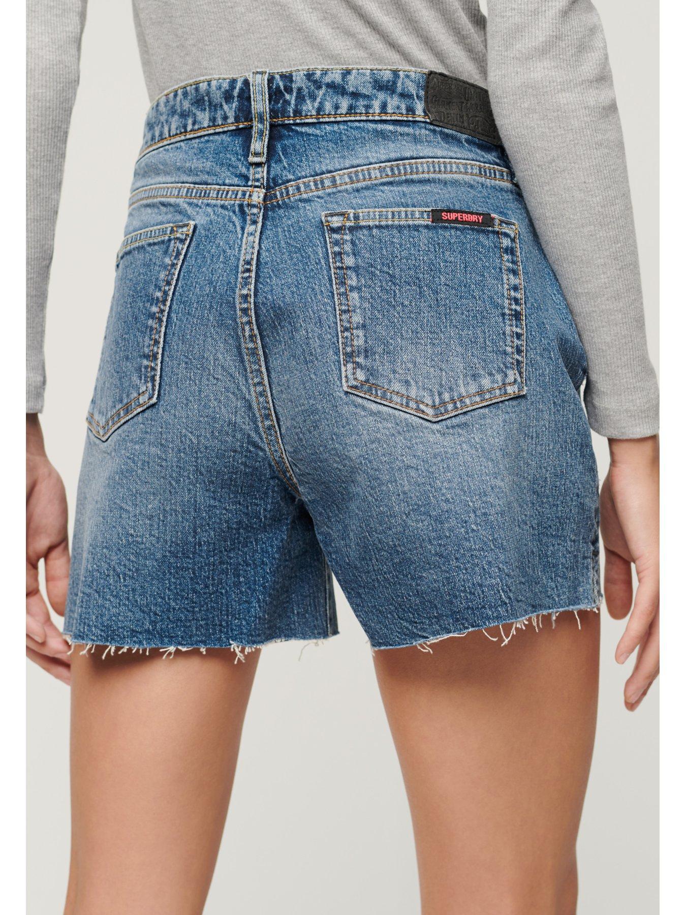 Superdry Mid Rise Cut off Short - Blue | Very.co.uk