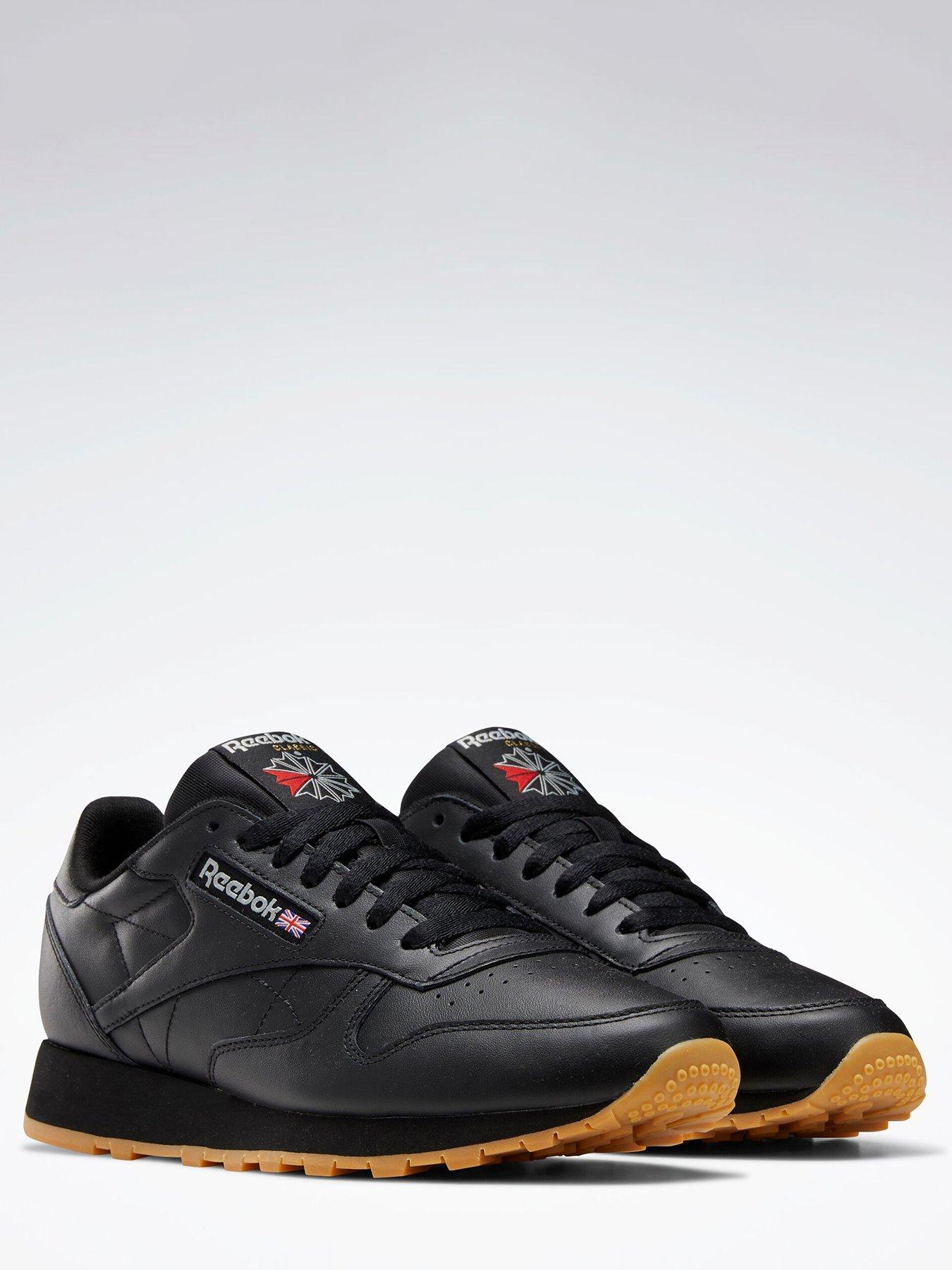 Reebok Mens Classic Leather Trainers - Black/Grey | Very.co.uk