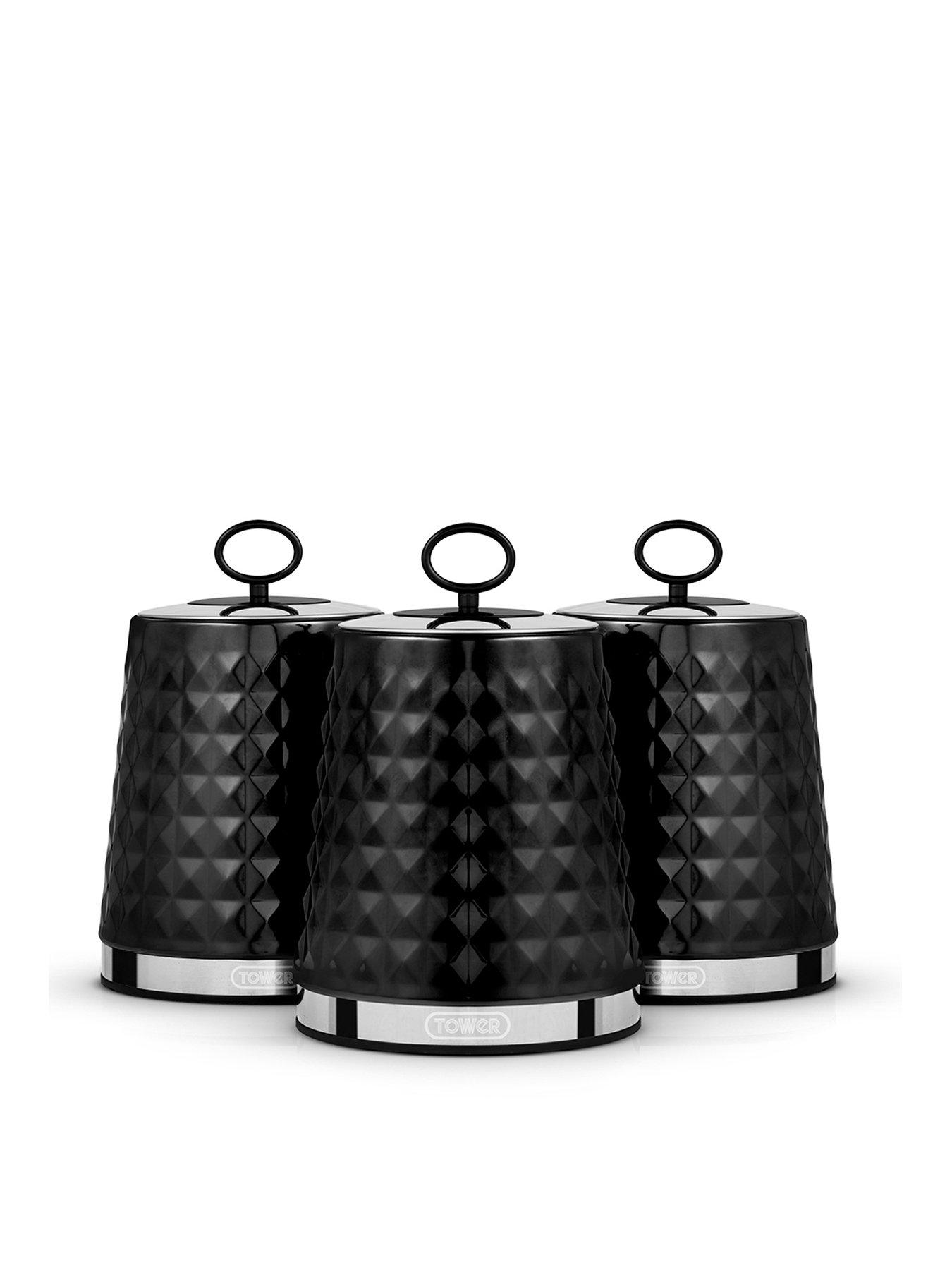 Tower Solitaire Set of 3 Black Storage Canisters