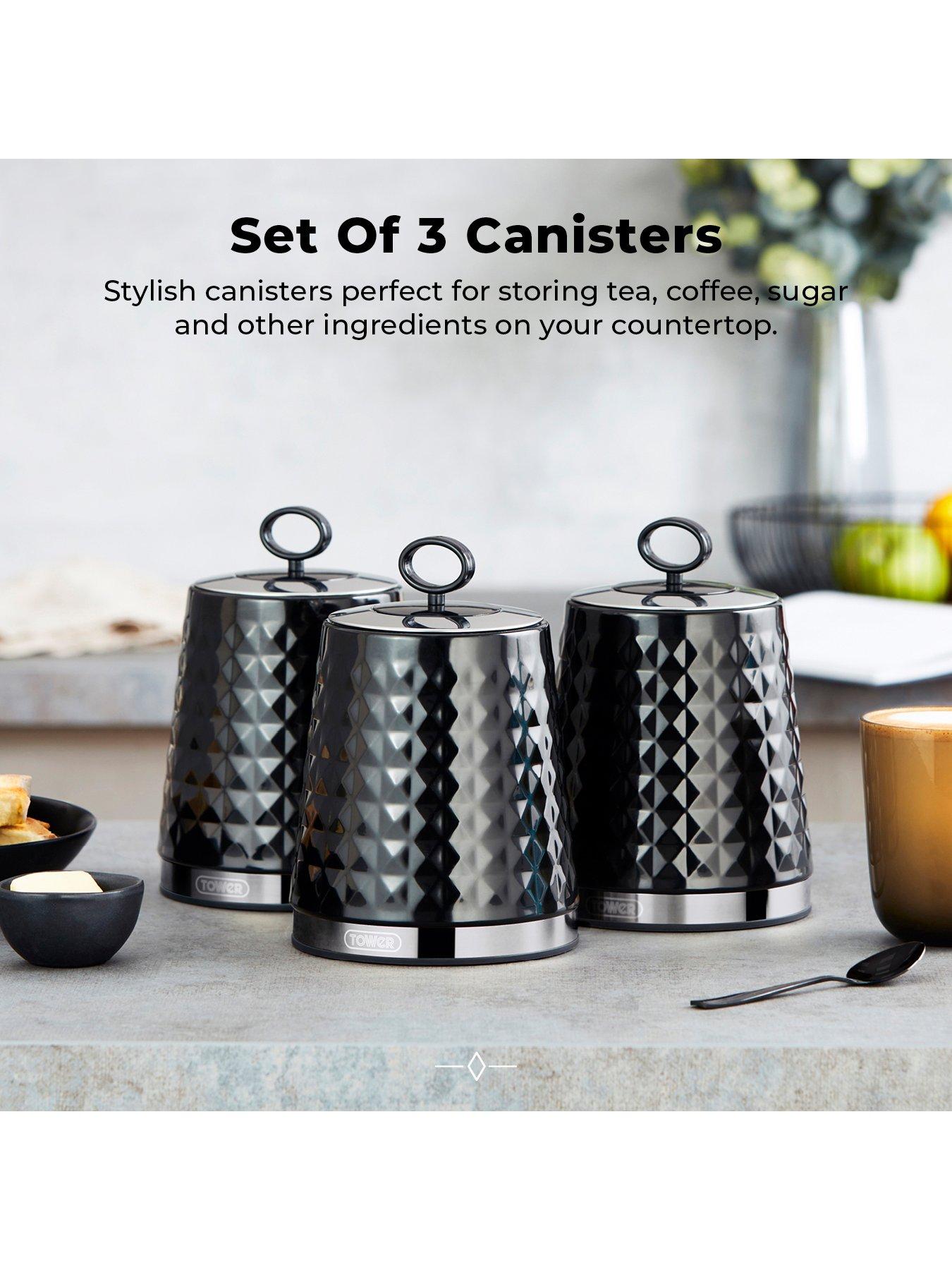 Image 3 of 7 of Tower Solitaire Set of 3 Black Storage Canisters