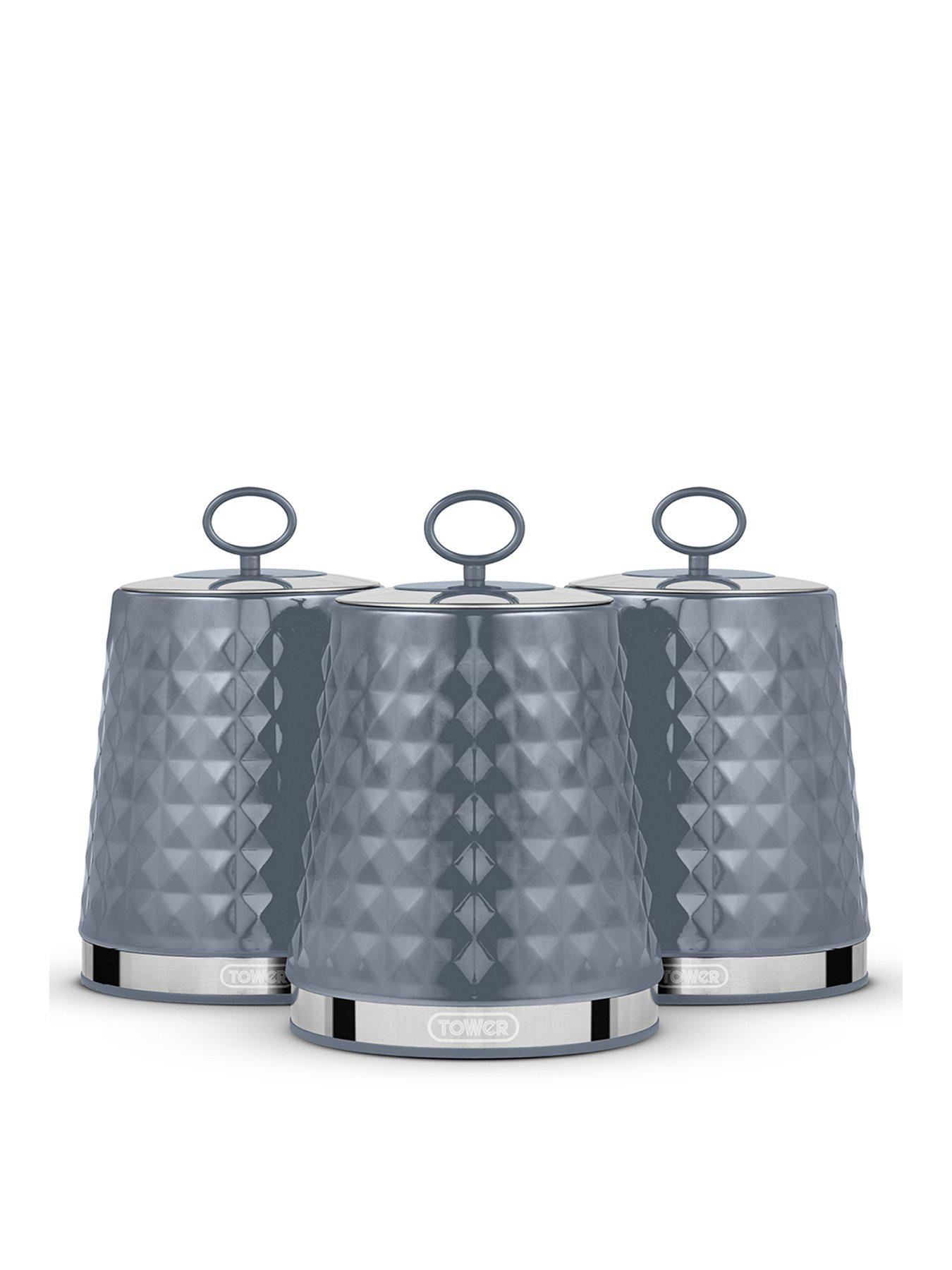 Image 1 of 7 of Tower Solitaire Set of 3 Grey Storage Canisters