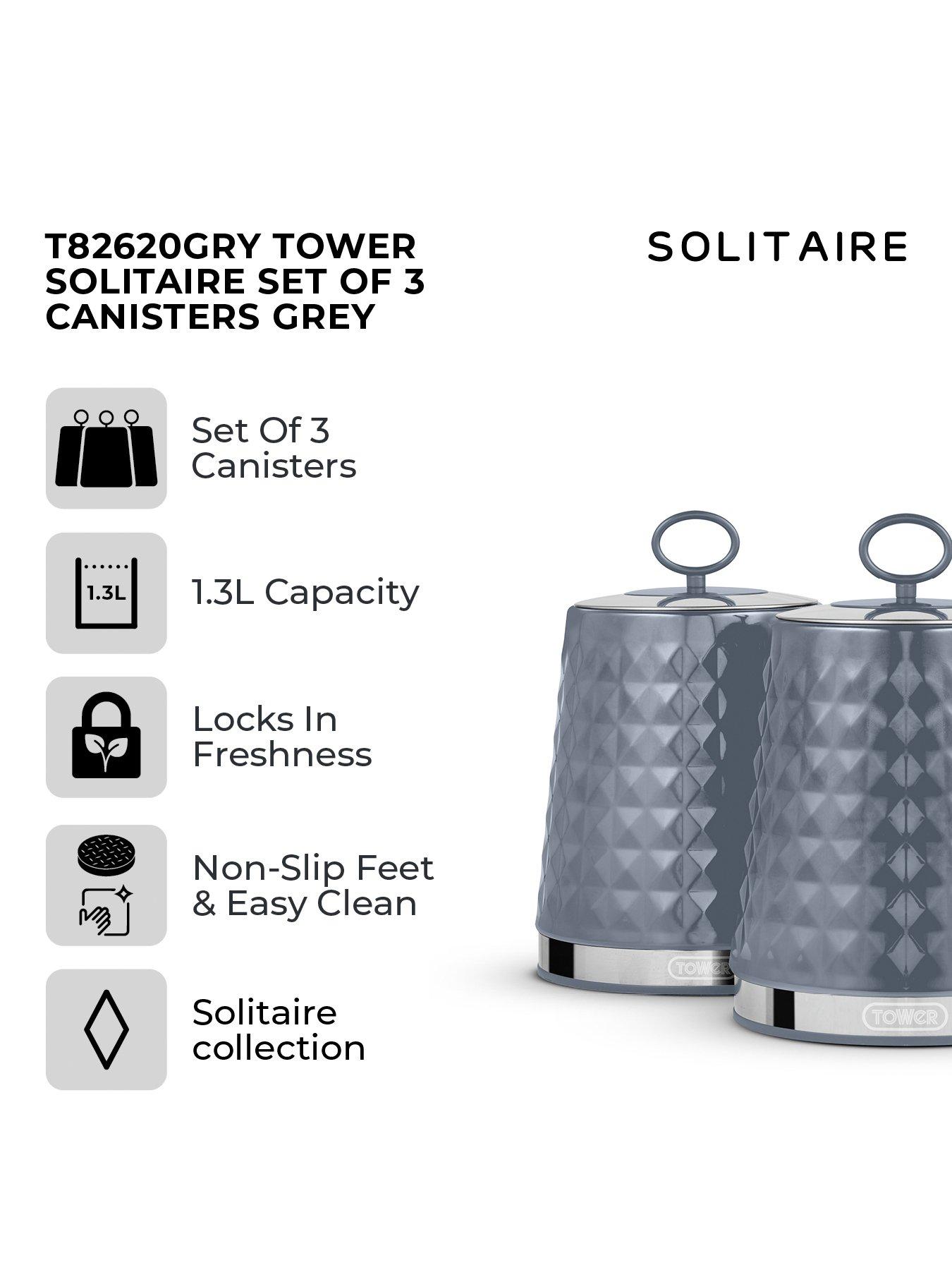 Image 2 of 7 of Tower Solitaire Set of 3 Grey Storage Canisters