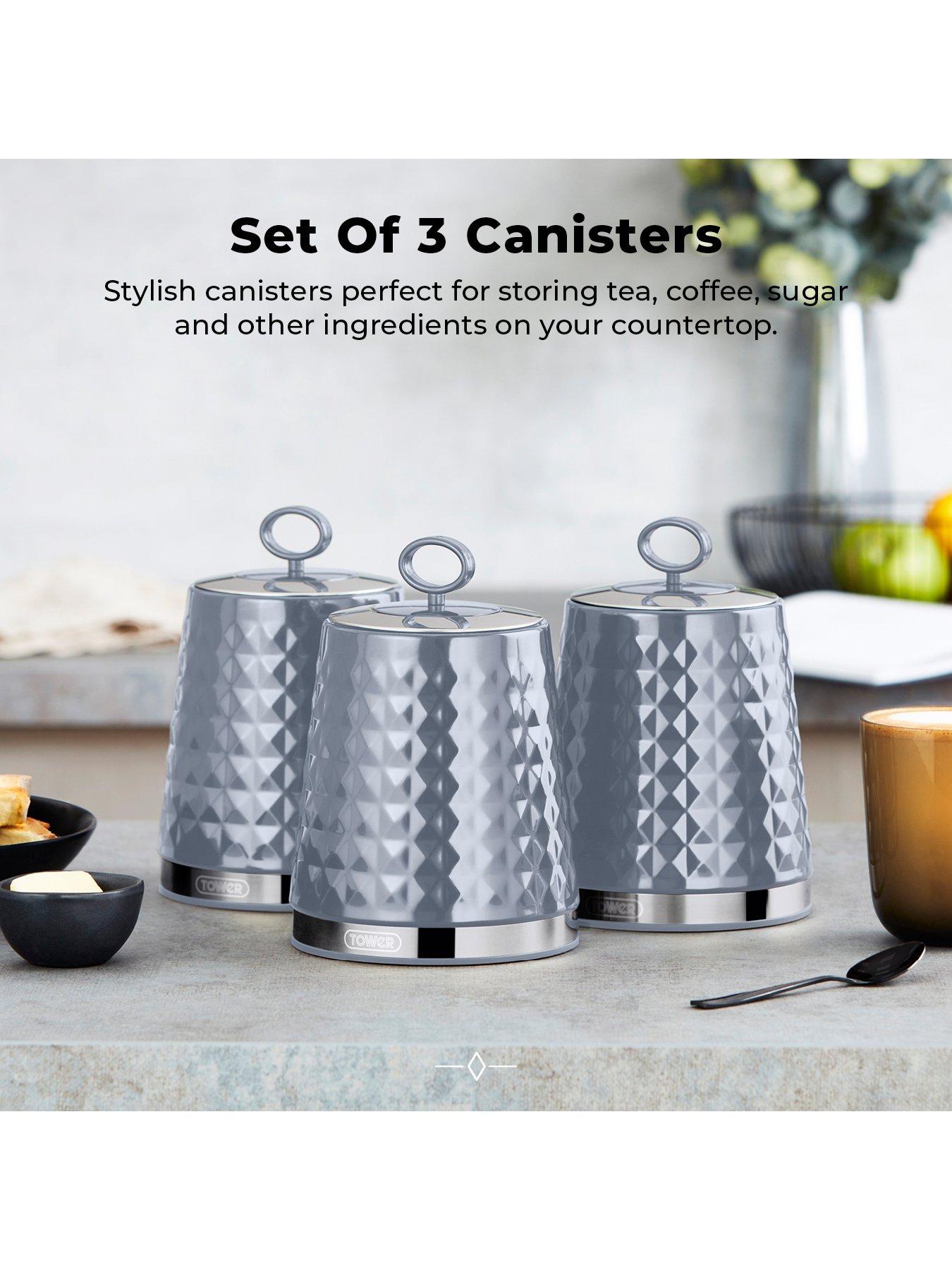 Image 3 of 7 of Tower Solitaire Set of 3 Grey Storage Canisters