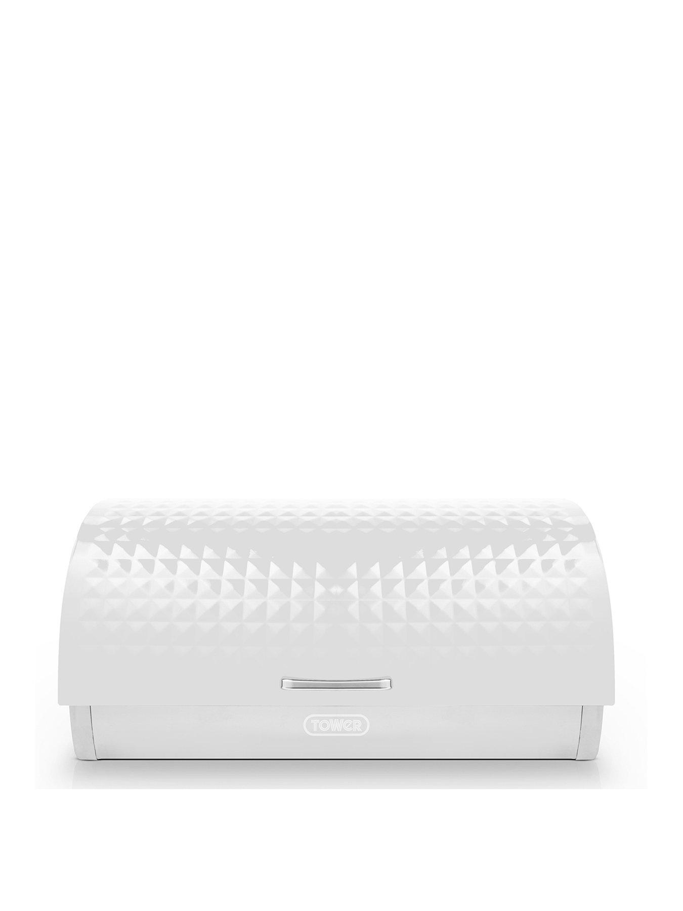 Image 1 of 7 of Tower Solitaire Roll Top Bread Bin &ndash; Silver Stainless Steel Body with a White Lid