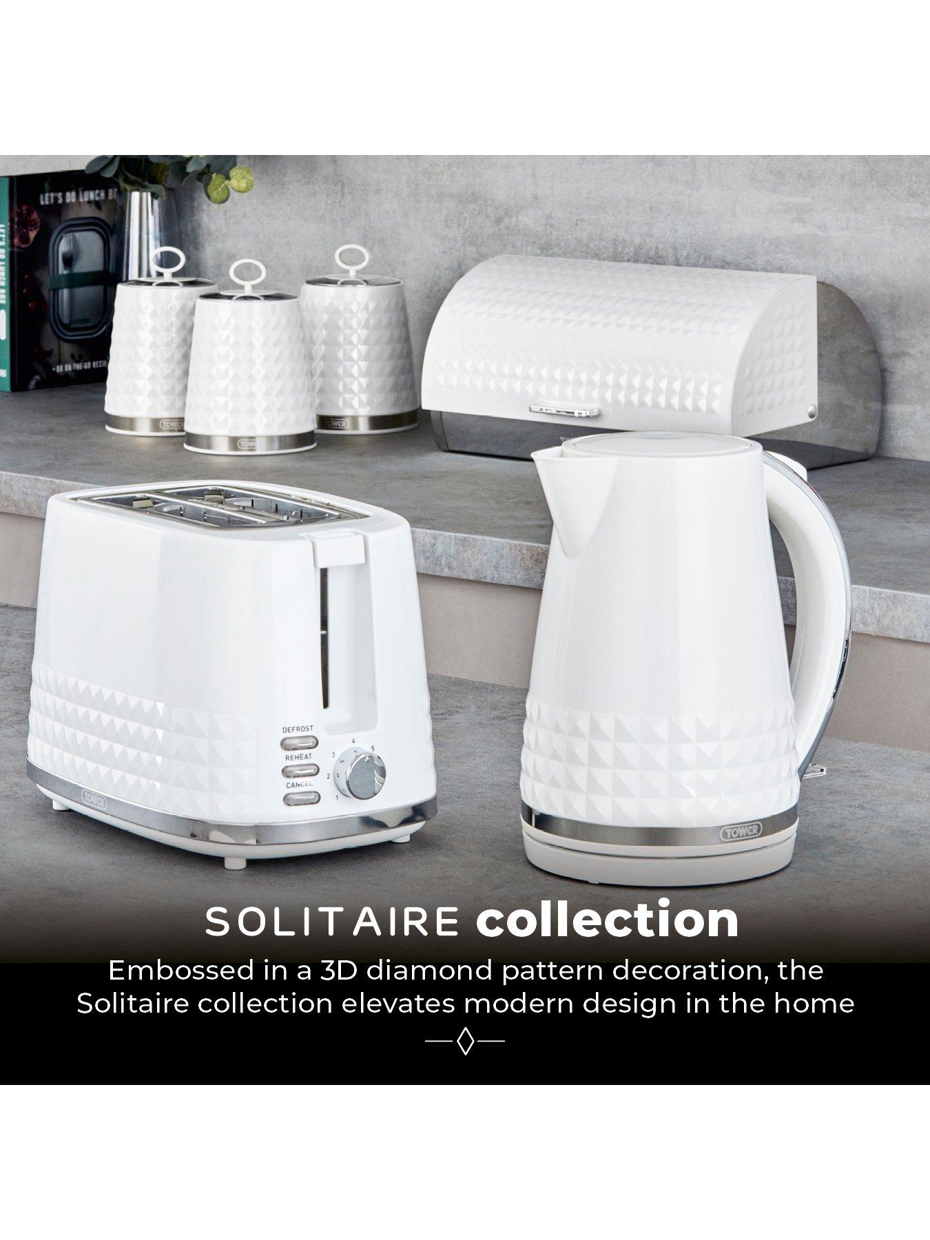 Image 7 of 7 of Tower Solitaire Roll Top Bread Bin &ndash; Silver Stainless Steel Body with a White Lid