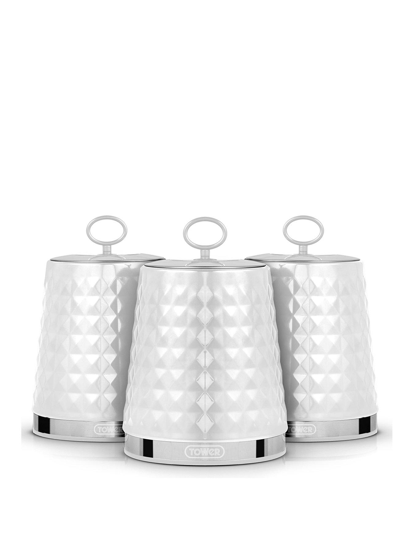 Product photograph of Tower Solitaire Set Of 3 White Storage Canisters from very.co.uk