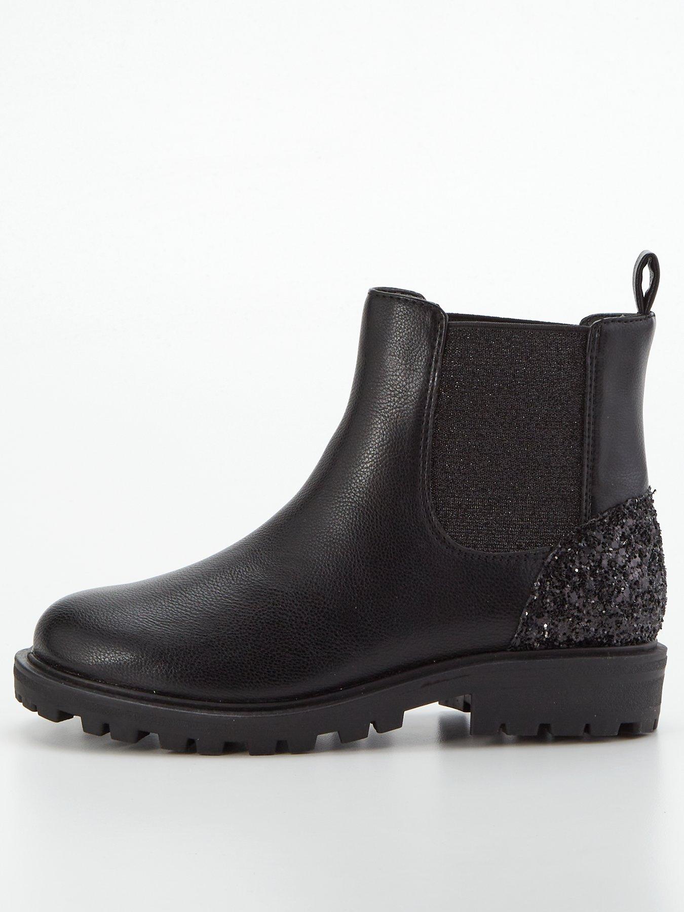undefined Girls Chunky Glitter Heel Chelsea Boot - Black