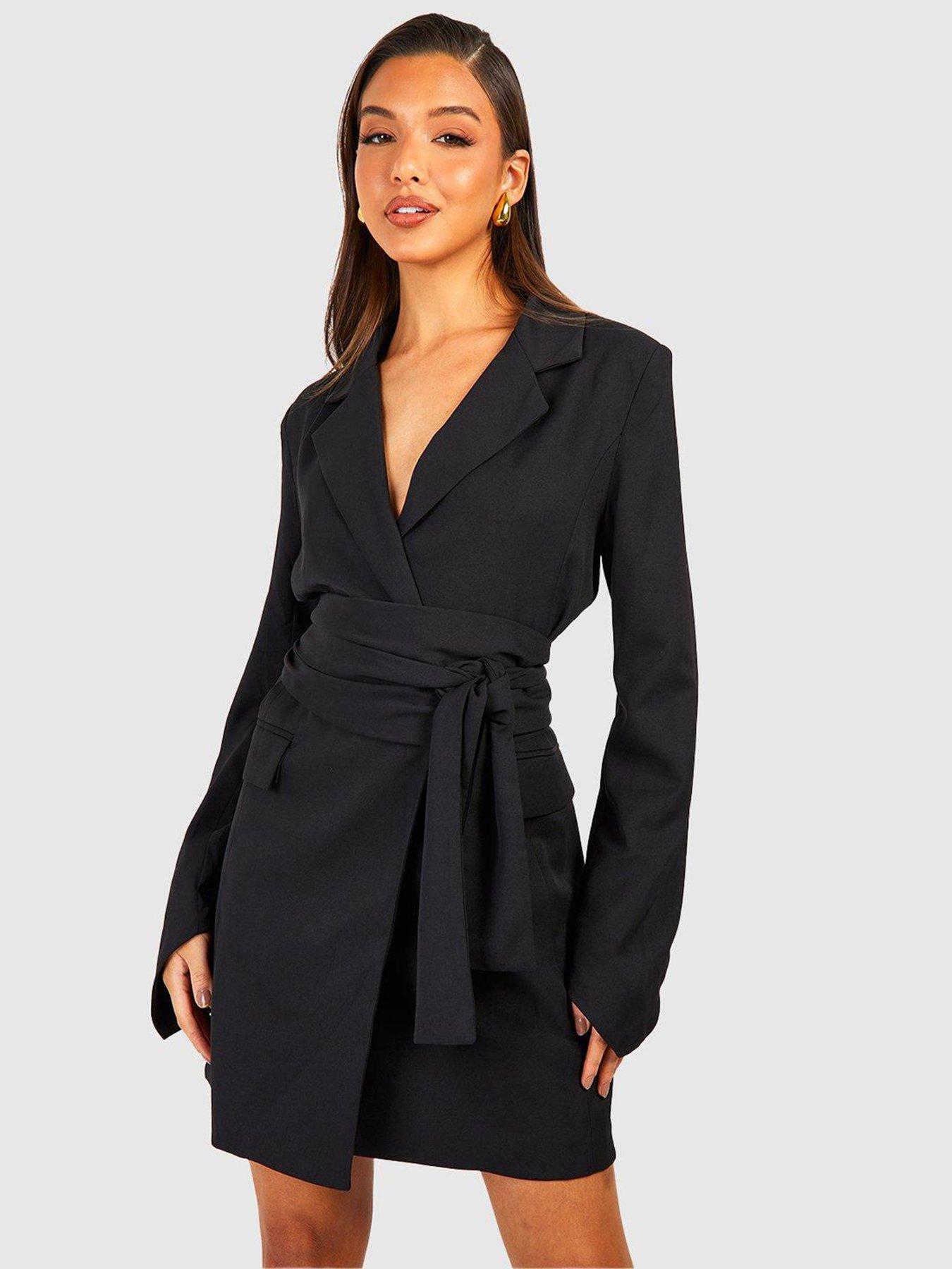 Wrap Obi Belted Blazer Dress Black