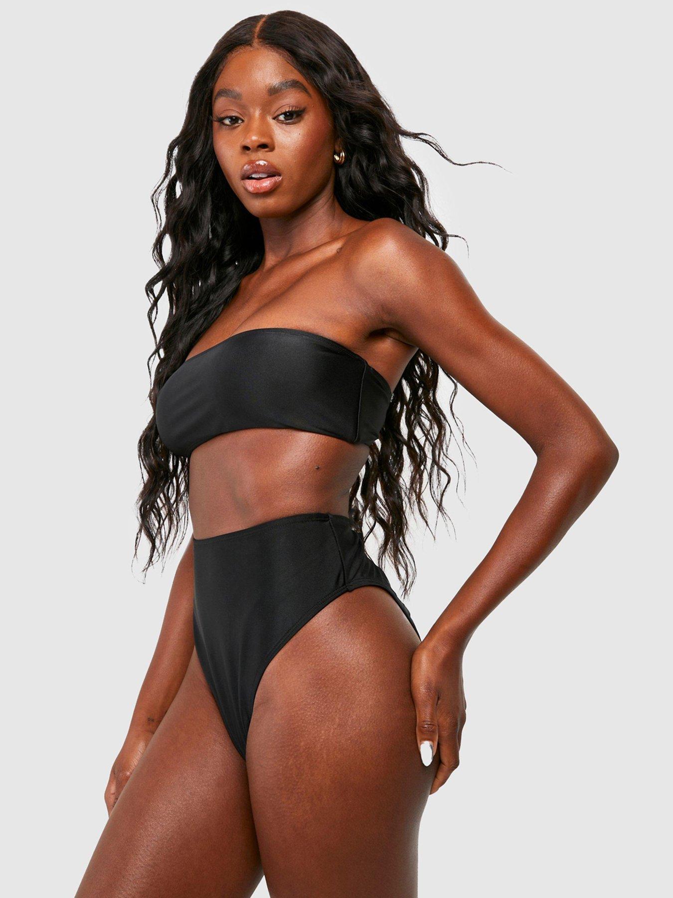 Boohoo Bandeau High Waisted Bikini Set - Black