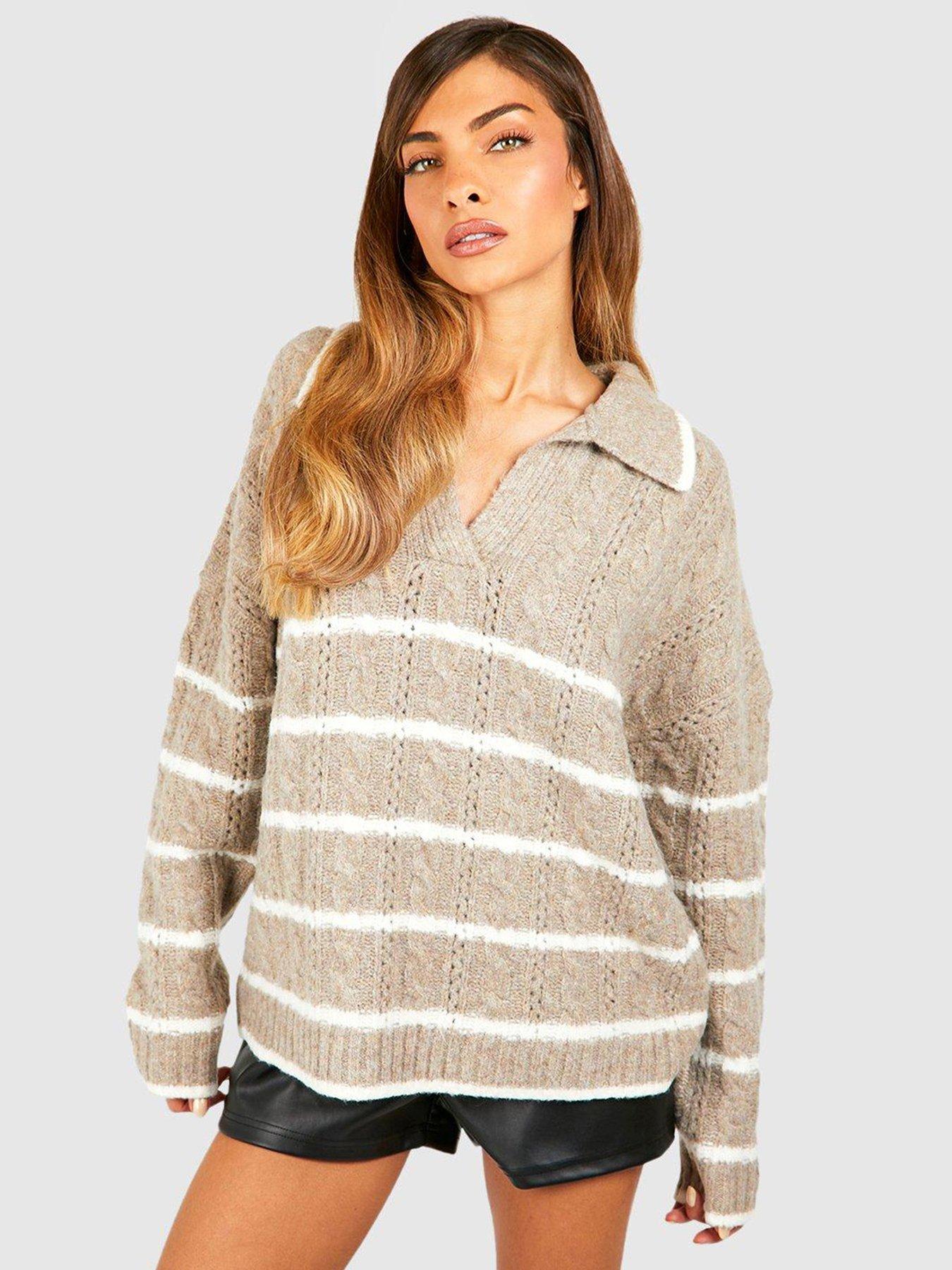 boohoo-soft-knitted-stripe-polo-jumper-mocha