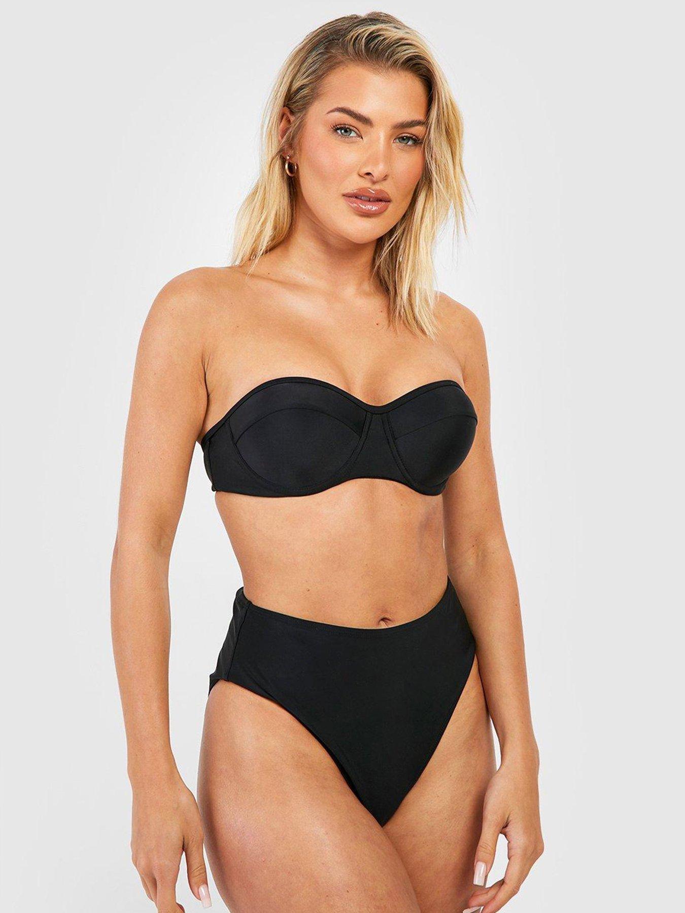 Boohoo Underwired Padded High Waist Bikini Set Black Uk