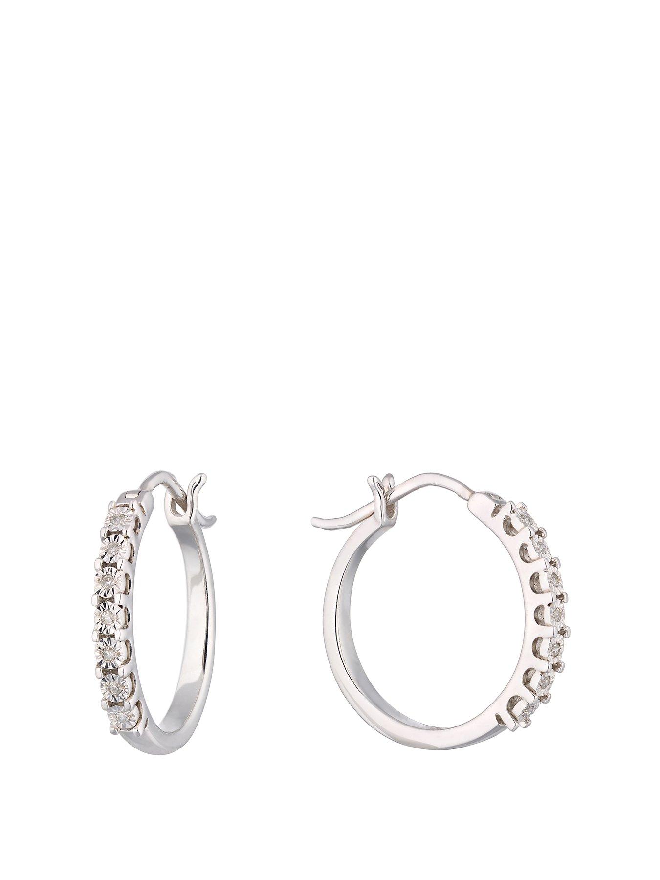 Product photograph of H Samuel Sterling Silver Diamond Illusion Hoop Earrings from very.co.uk