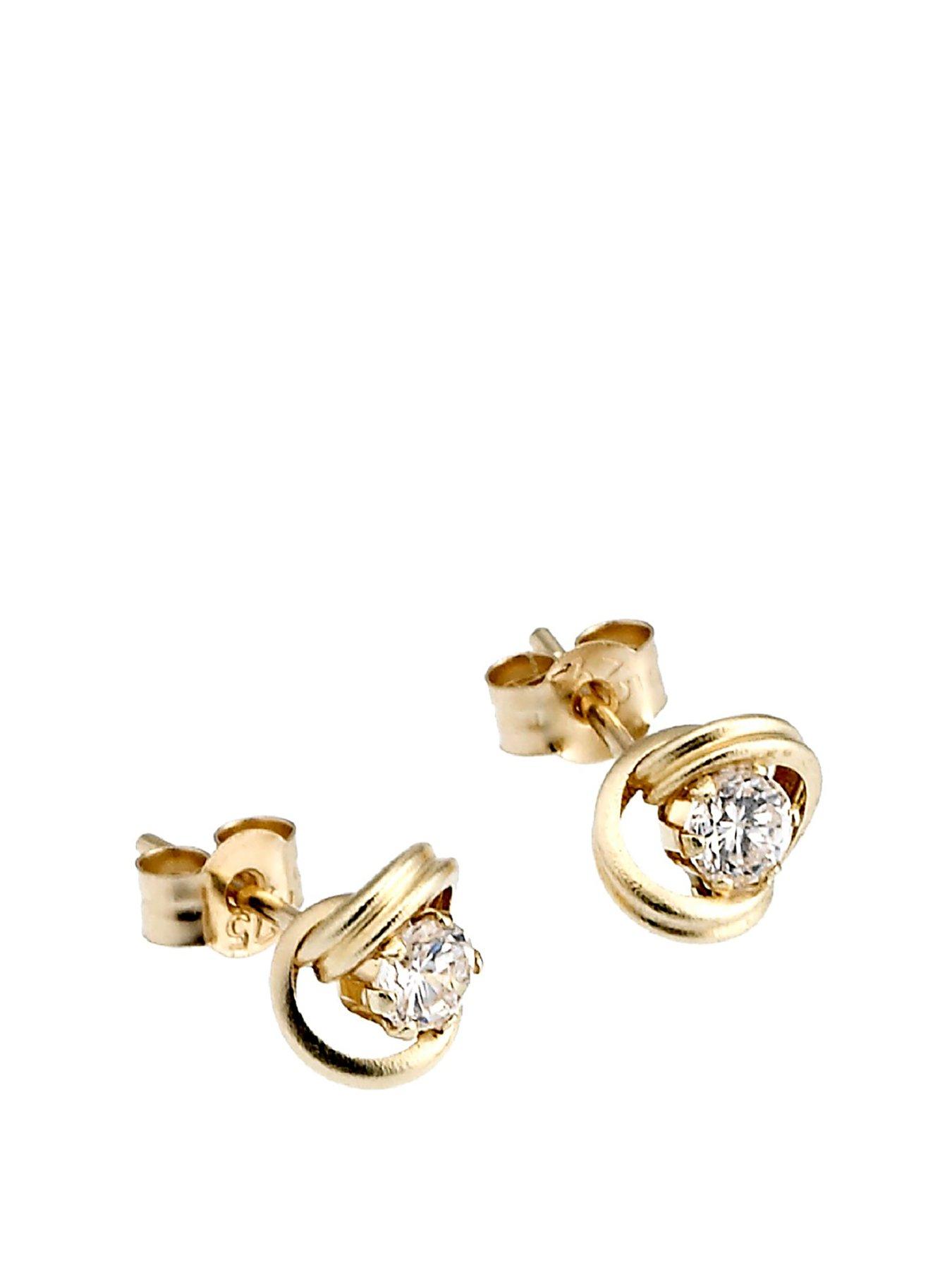 Product photograph of H Samuel 9ct Yellow Gold Stud Cubic Zirconia Earrings from very.co.uk