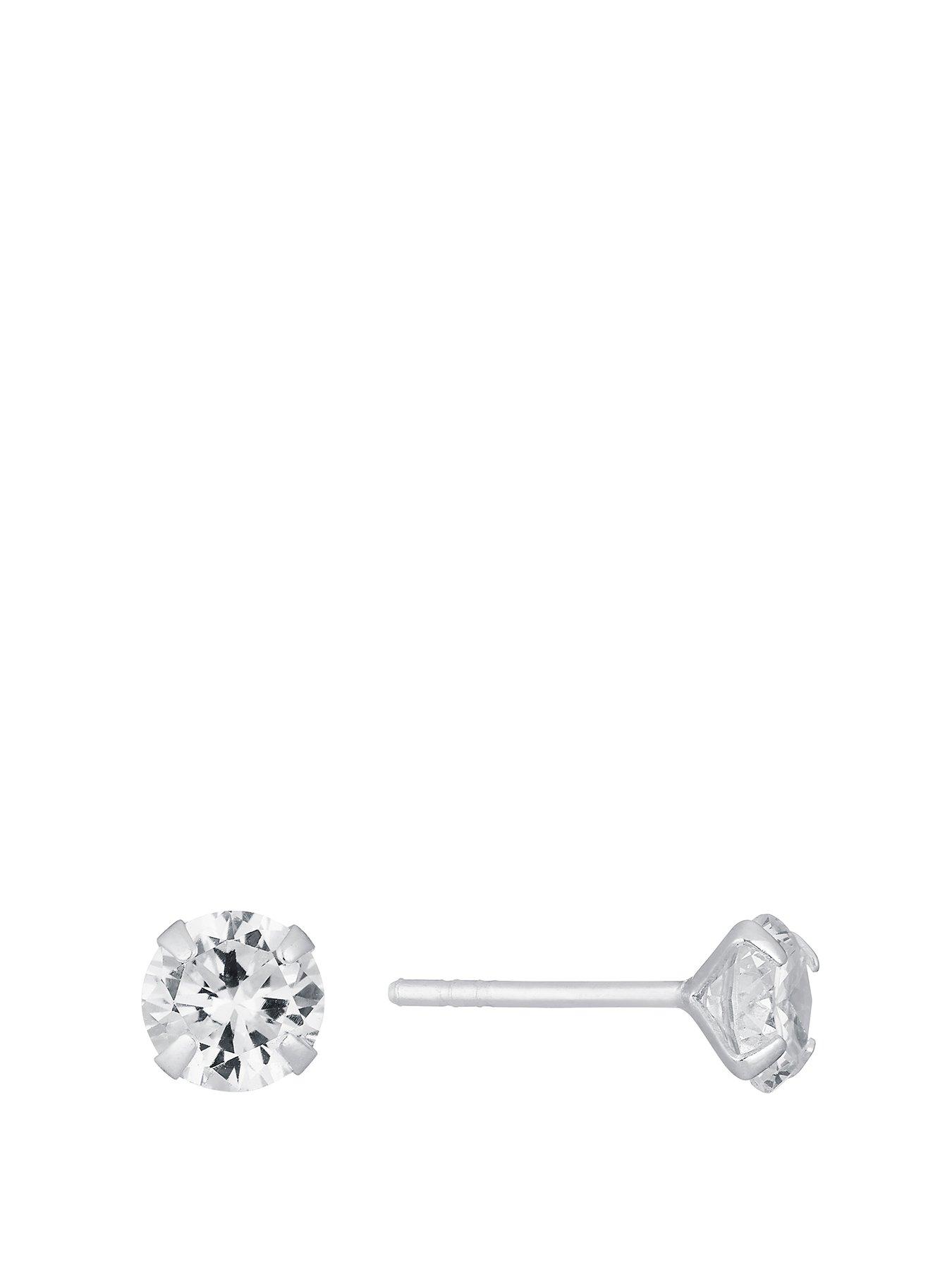 undefined Sterling Silver Earrings. Cubic Zirconia 6mm Stud Earrings