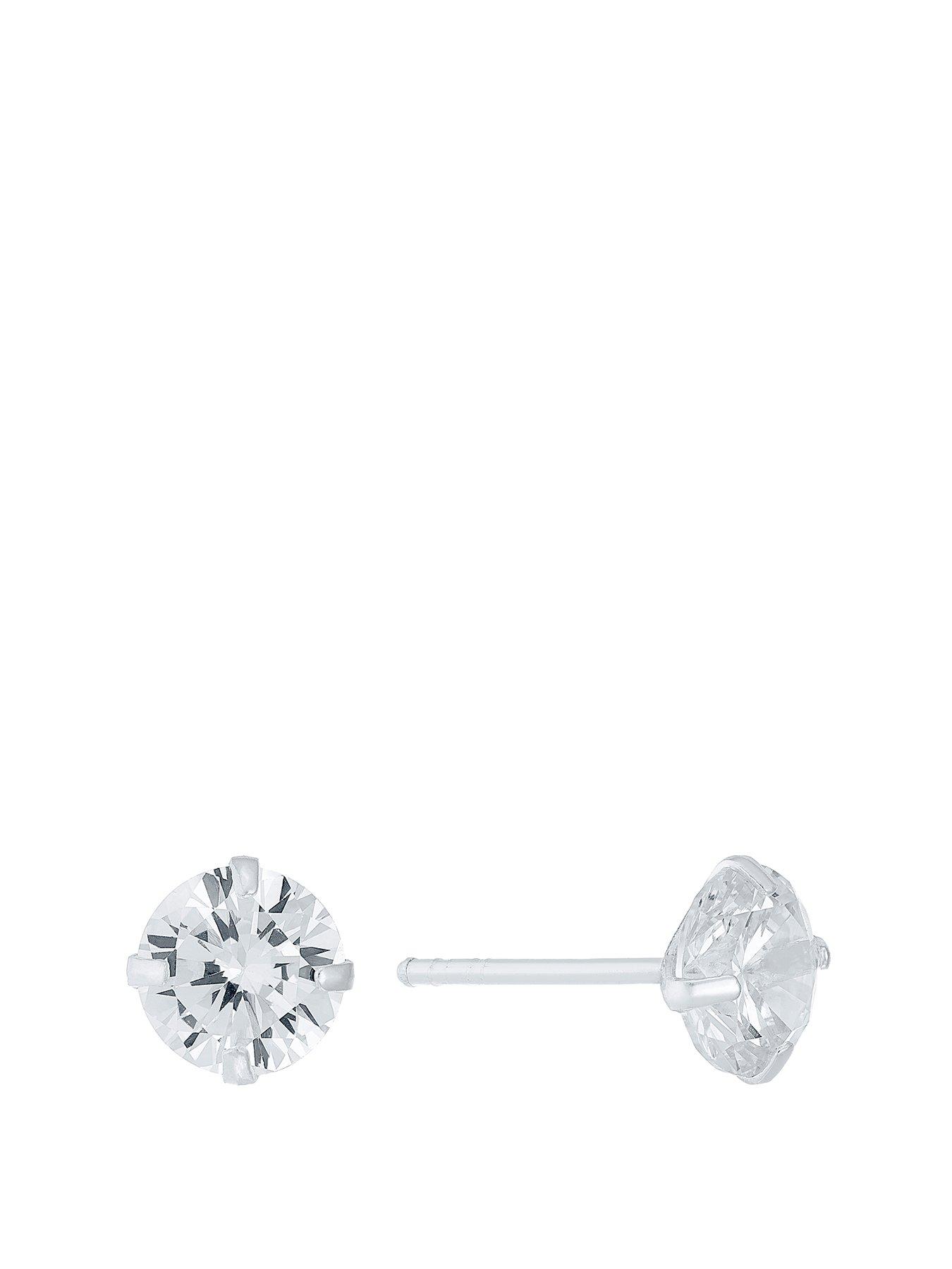 Product photograph of H Samuel Sterling Silver Cubic Zirconia 7mm Stud Earrings from very.co.uk