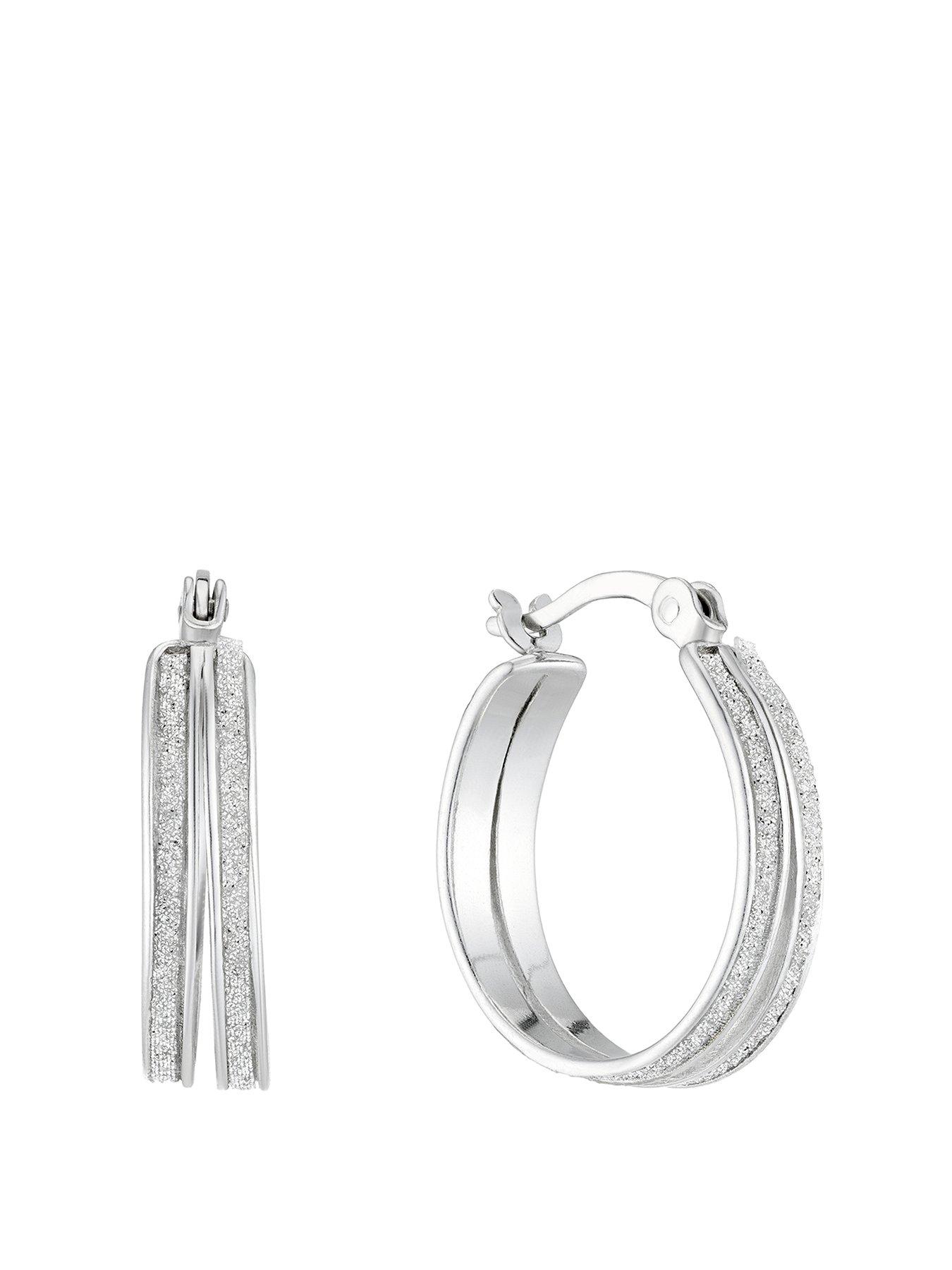 Product photograph of H Samuel Sterling Silver Earrings Glitter Double Row 15mm Hoop Earrings from very.co.uk