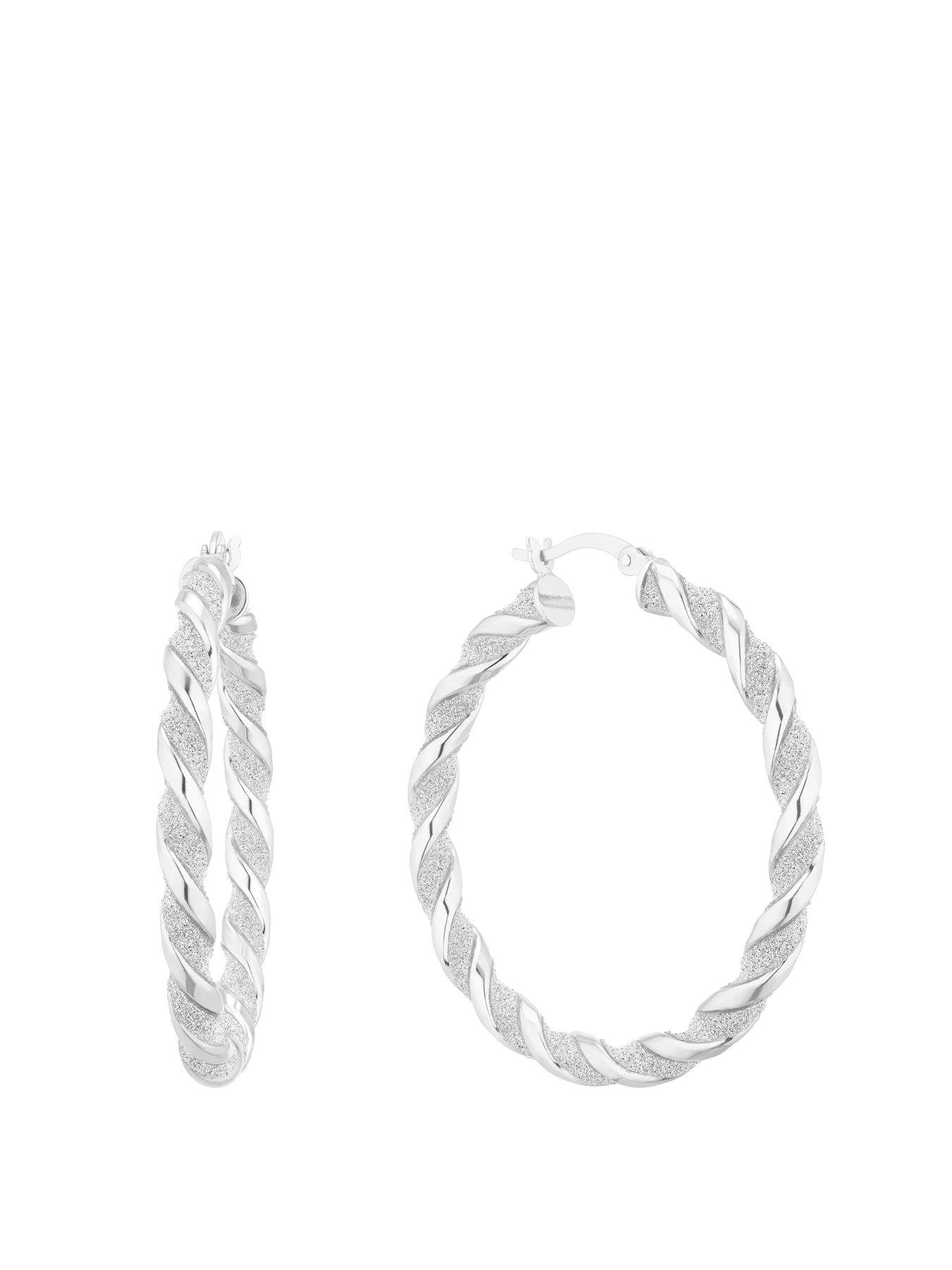 H. Samuel Sterling Silver Earrings. Glitter Twist 33mm Hoop Earrings