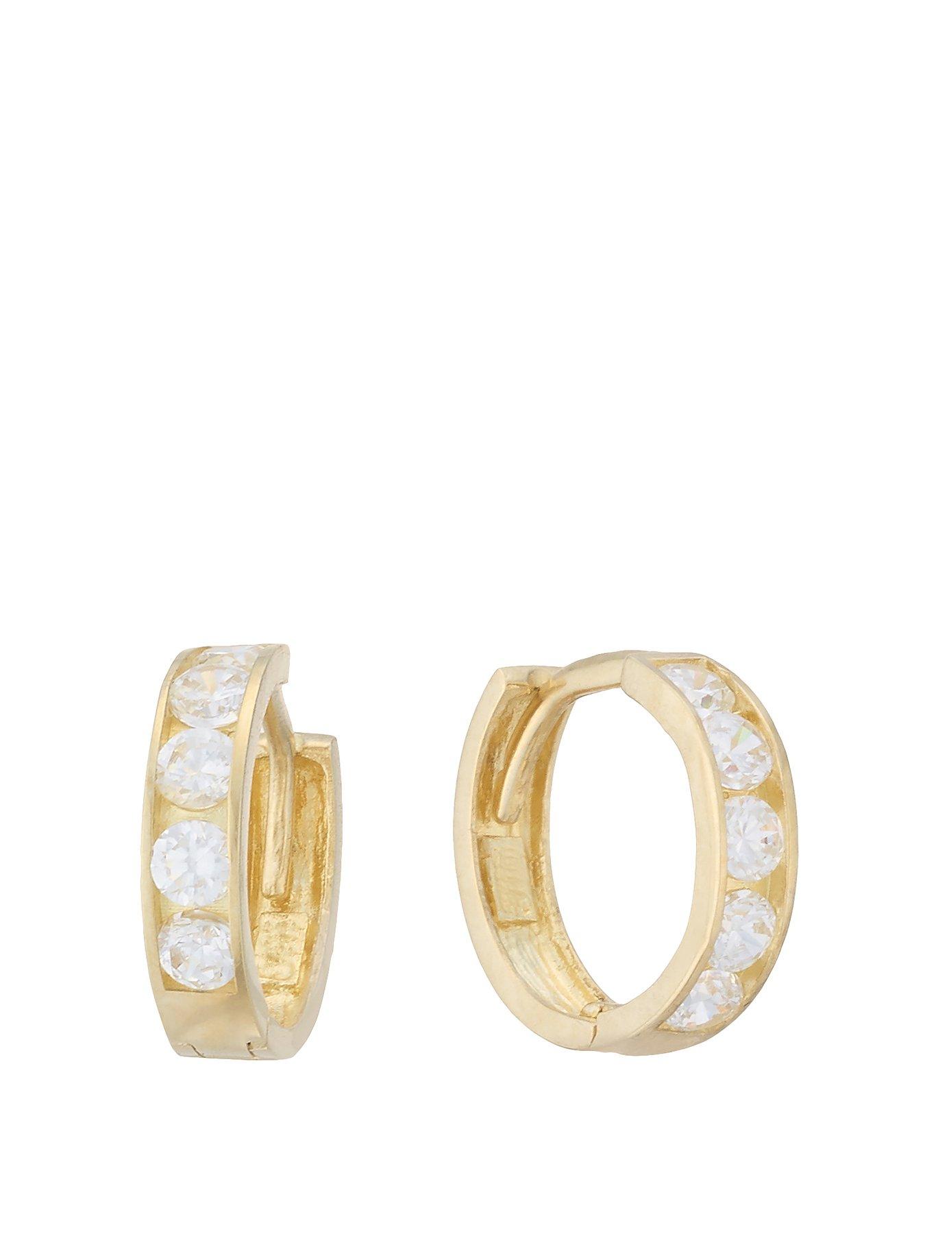 undefined Childrens 9ct Yellow Gold  &  Cubic Zirconia 9mm Huggie Hoop Earrings
