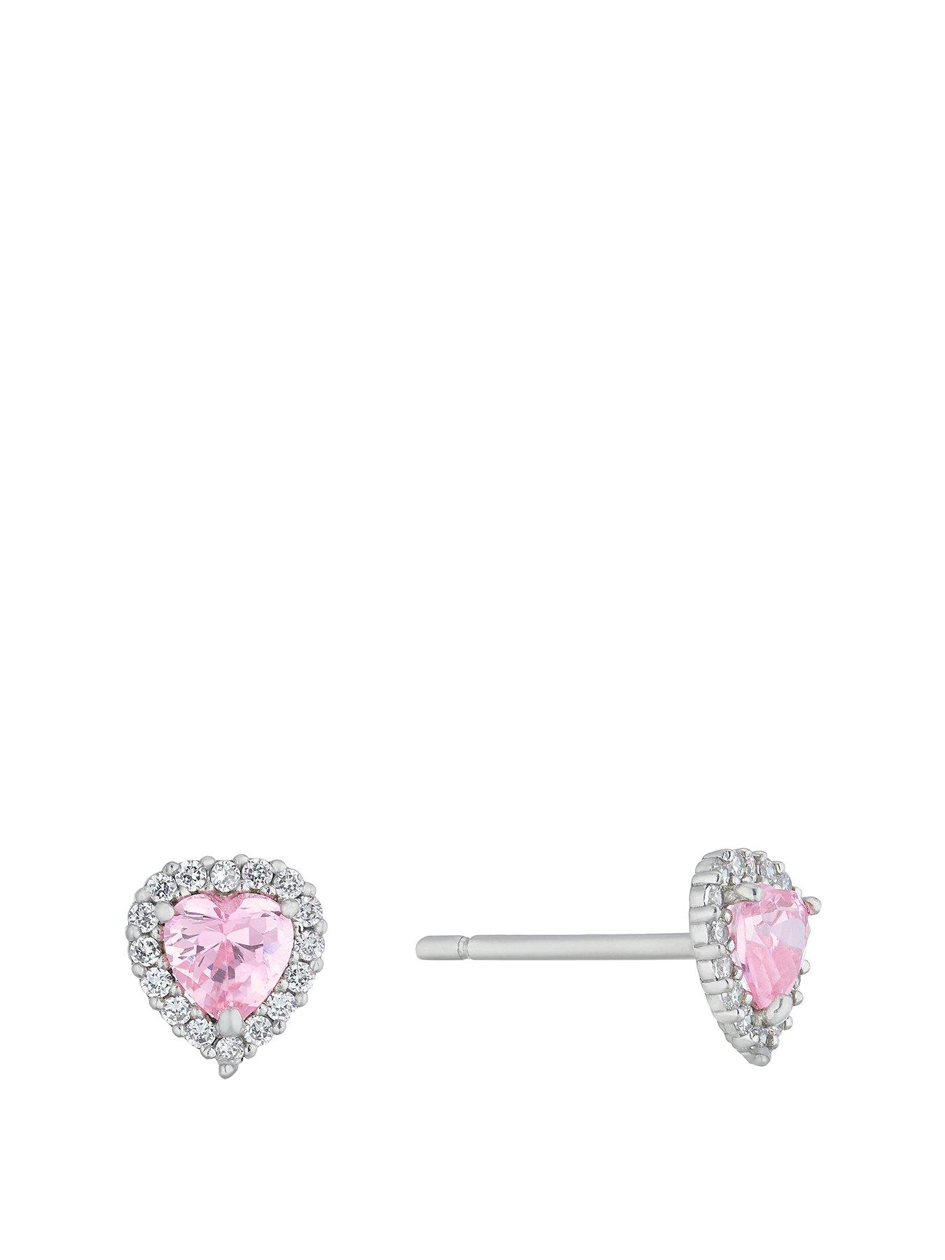 H. Samuel Childrens Sterling Silver  &  Pink Cubic Zirconia Heart Stud Earrings