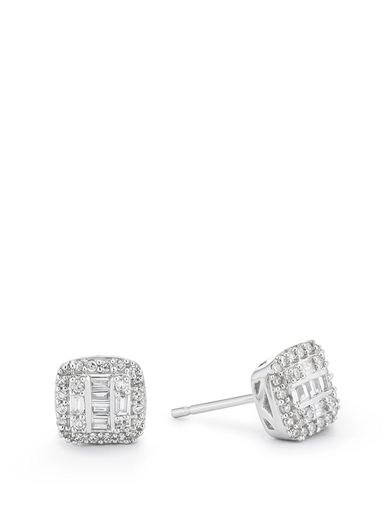 Product photograph of H Samuel 9ct White Gold 0 15ct Diamond Multi-stone Square Earrings from very.co.uk