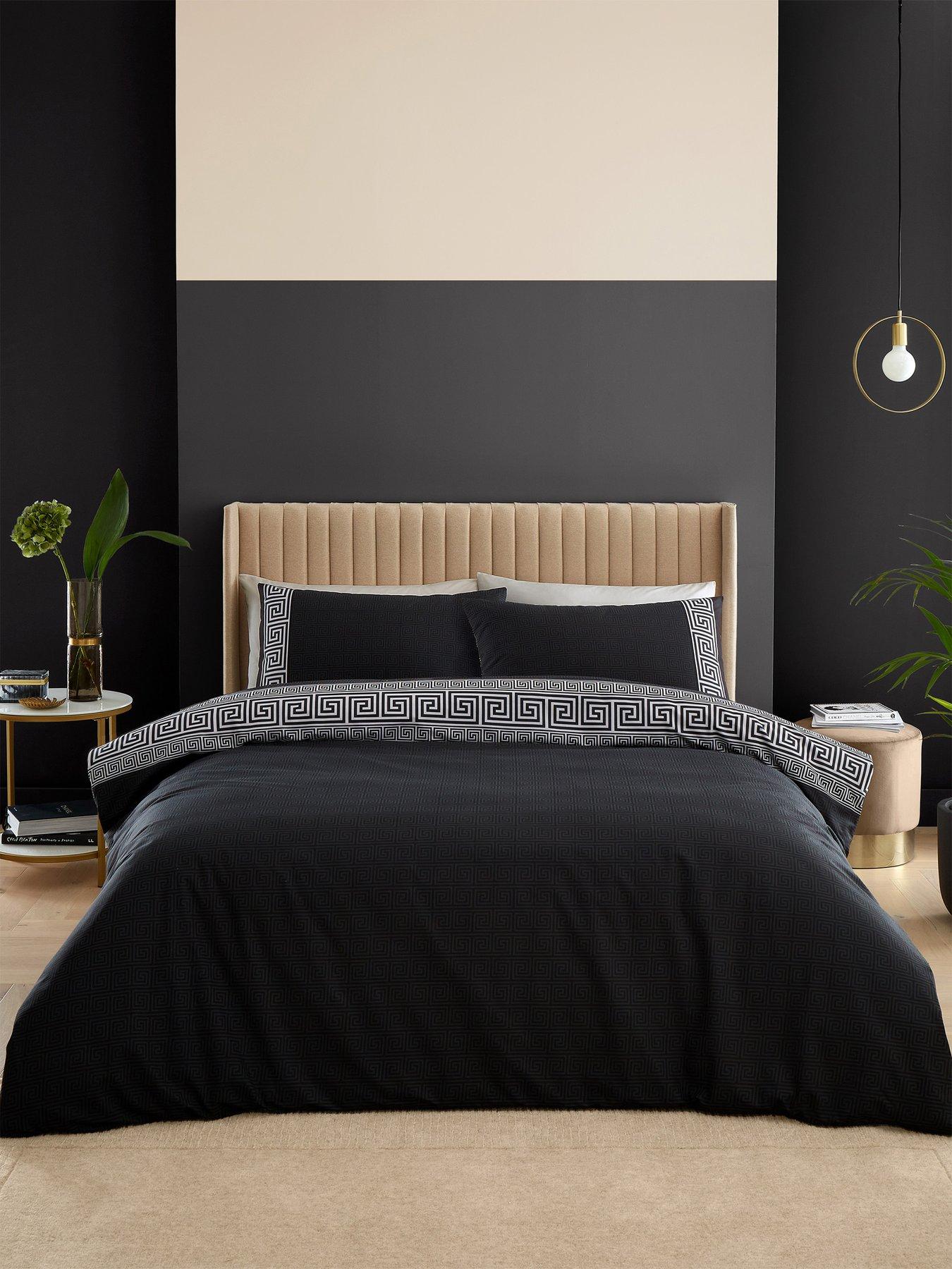 Product photograph of Catherine Lansfield Artemis Greek Key Duvet Cover Set - Black from very.co.uk