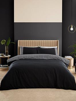 Product photograph of Catherine Lansfield Artemis Greek Key Duvet Cover Set - Black from very.co.uk