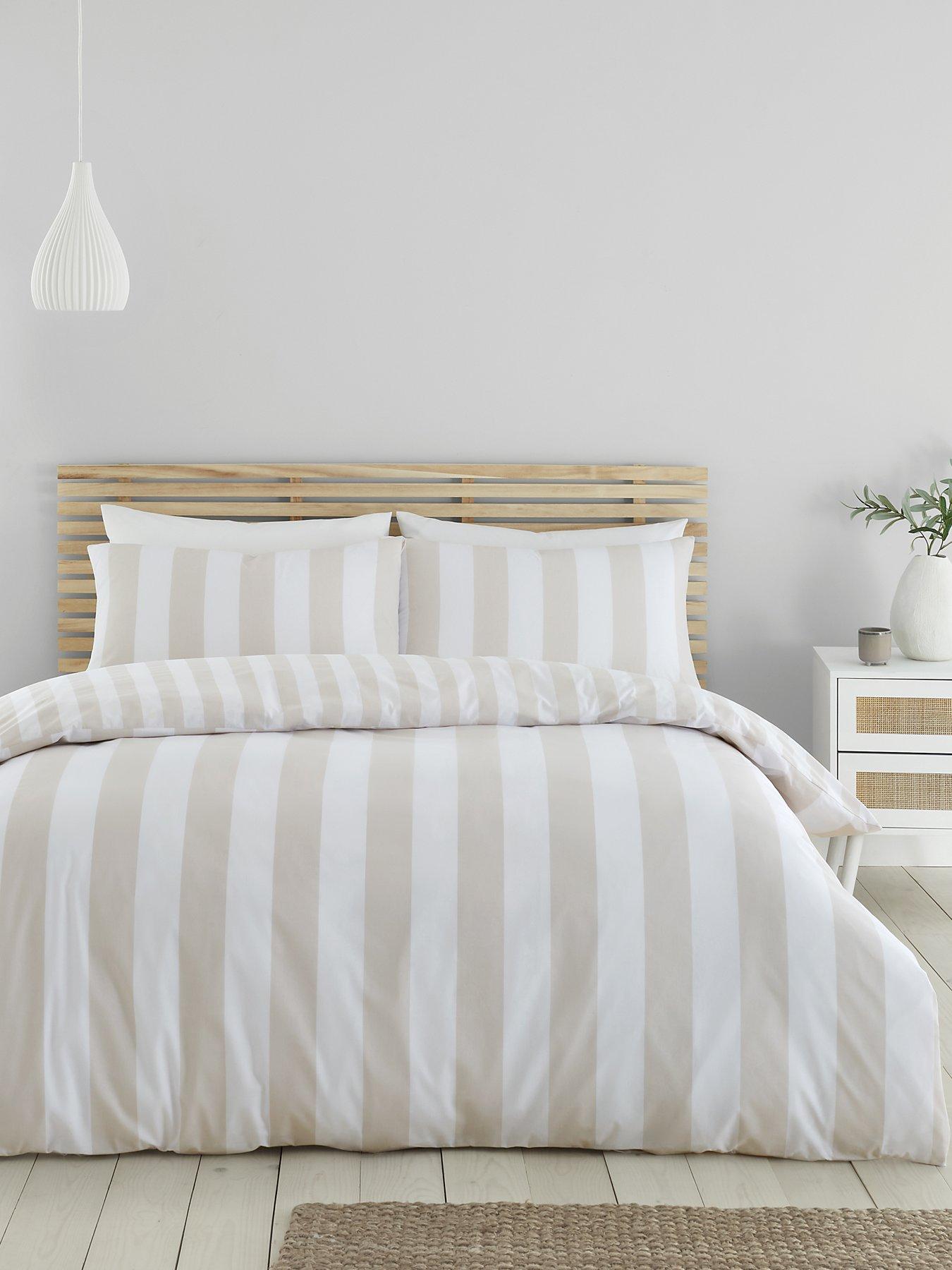 Product photograph of Catherine Lansfield Cove Stripe Duvet Set - Db - Natural from very.co.uk