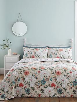 Product photograph of Catherine Lansfield Pippa Floral Birds Bedspread Throw from very.co.uk